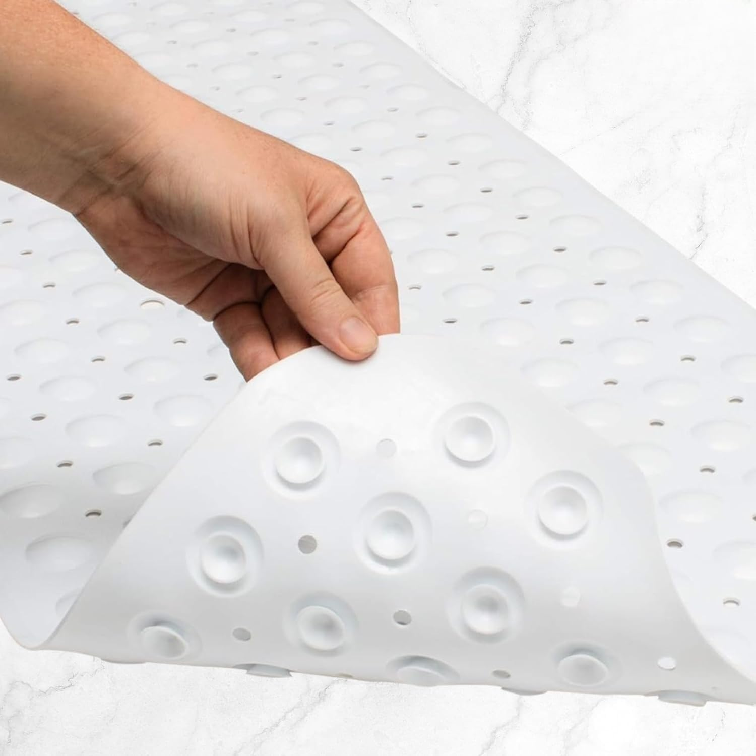 Extra Long Non-Slip Bath & Shower Mat (100Cm X 40Cm), Soft PVC Antibacterial Bathmat for Tub with Drain Holes, Quick-Dry, Secure Safety Mat for Elderly, Kids, Adults, Machine Washable (White) image number 6