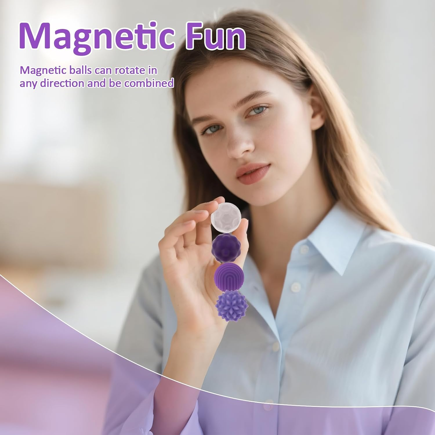 NIPUAEGO 8Pcs Magnetic Fidget Ball Toys, Magnetic Fun Compact Easy Cleaning Sensory Rolling Ball Toy for Home Office Travel (Purple) image number 1