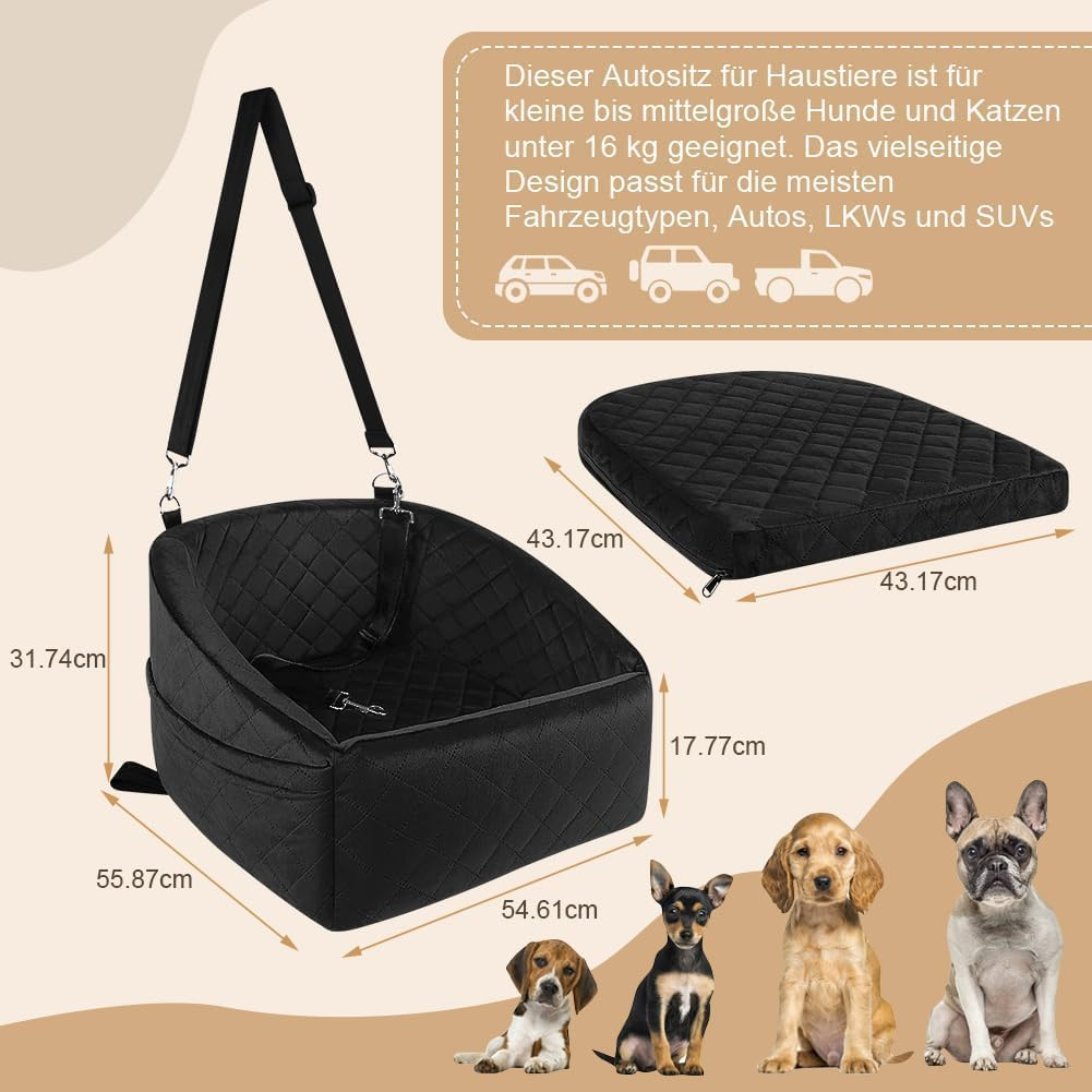 Dog Car Seat for Small and Medium Dogs,Car Seat for Dogs Removable and Washable Dog Booster Seat under 30Lbs, Pet Car Seat Travel Bed with Storage Bag and Dog Safety Belt (Black) image number 1