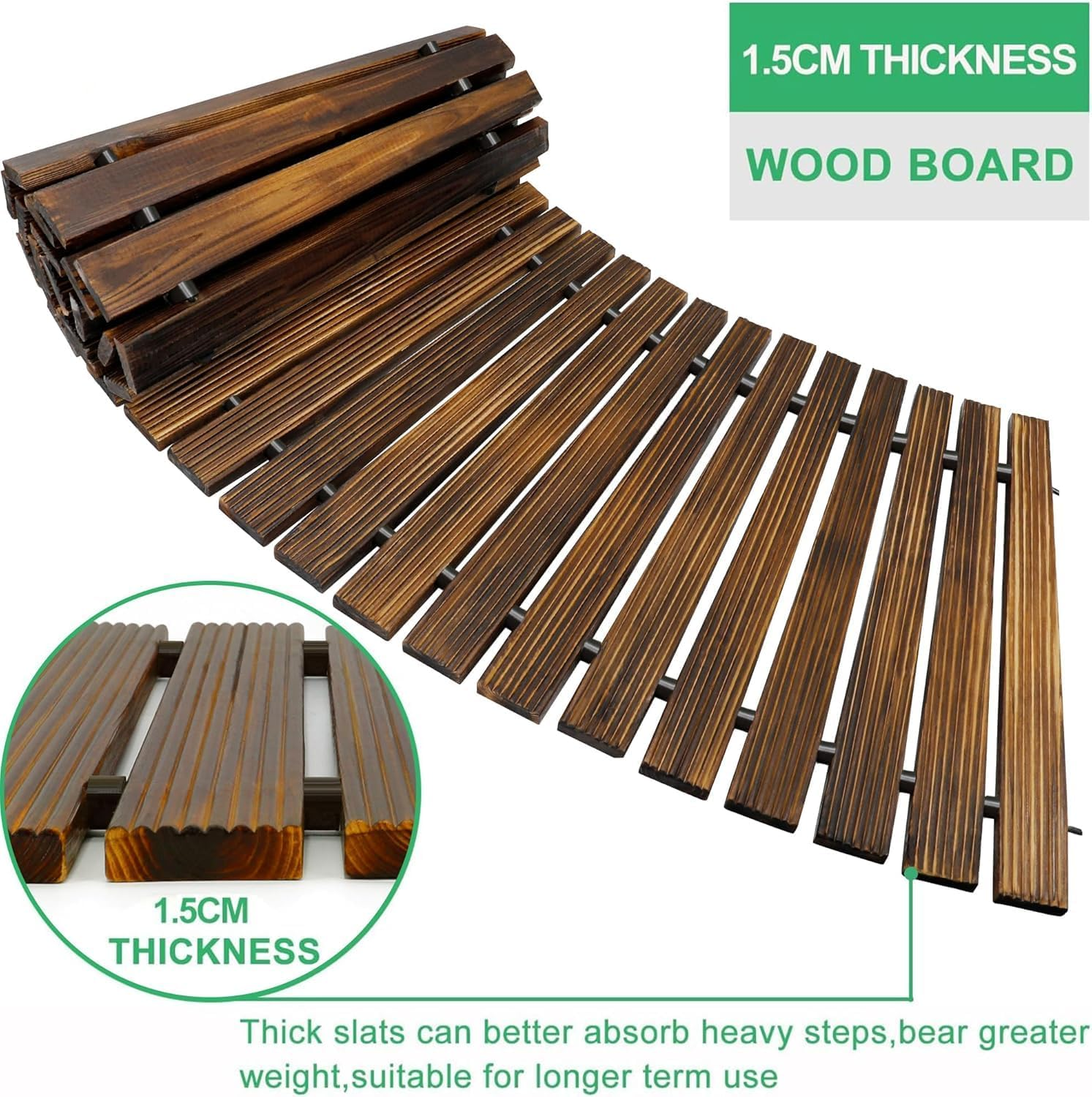 2.5M Wooden Garden Pathway, Outdoor Roll-Out Cedar Curved Walkway, Patio Path Decorative Garden Boardwalk, Weather-Resistant Roll-Up Beach Wood Road Floor, Wedding Party Pathways(Carbonizing) image number 1