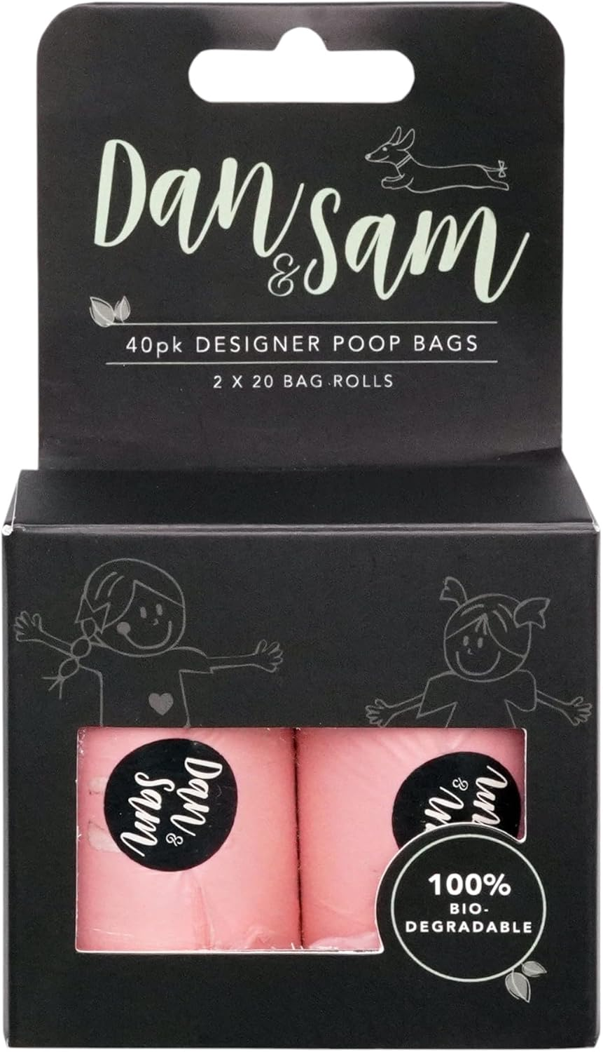 Dan & Sam Biodegradable Dog Poop Bags, Blush, 40 Count - Eco-Friendly Waste Disposal, Durable Leak-Proof Design, Easy-Tie Handles - Ideal for Daily Walks and Clean-Up