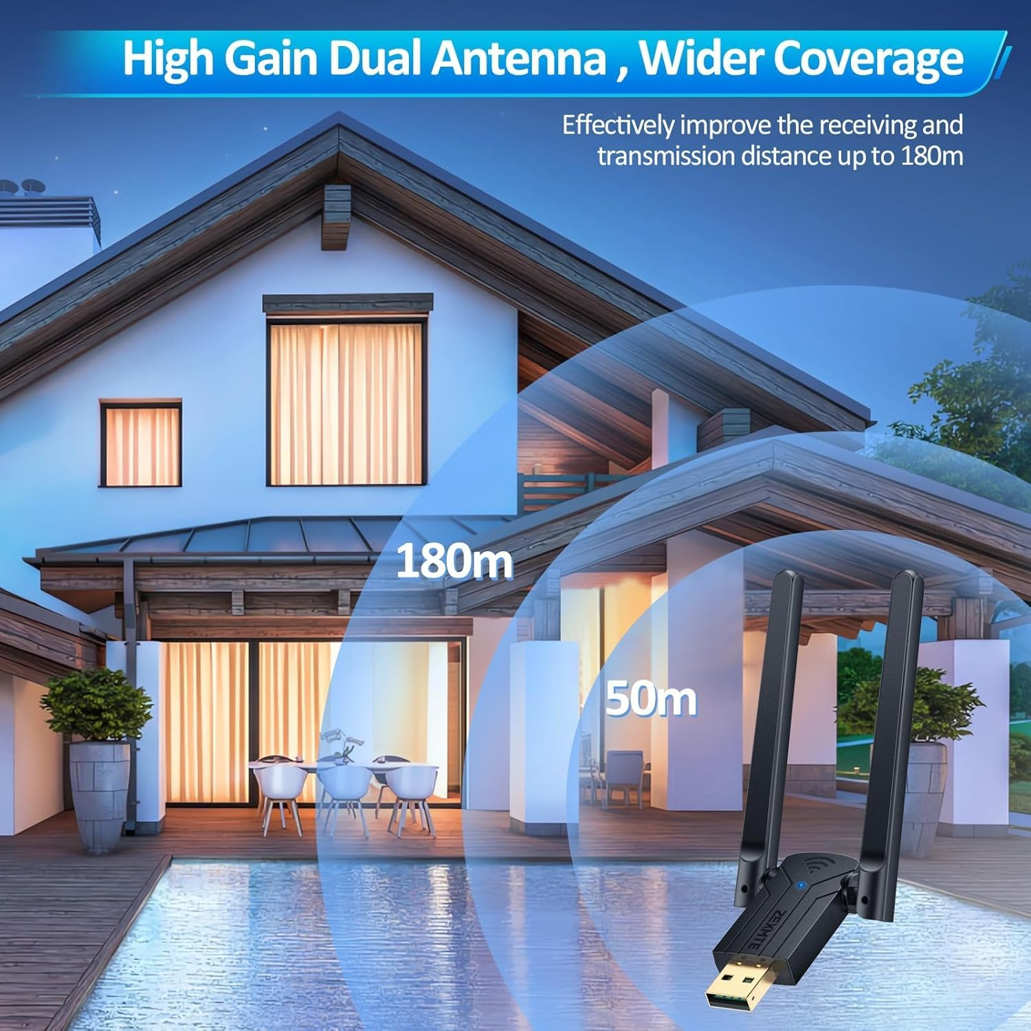 ZEXMTE Bluetooth Adapter for PC, 5.3 USB Bluetooth Dongle, 180M Long Range Bluetooth Stick for Desktop, Laptop, Printer, Keyboard, Mouse, Headset, Windows 8/10/11 Plug & Play image number 3