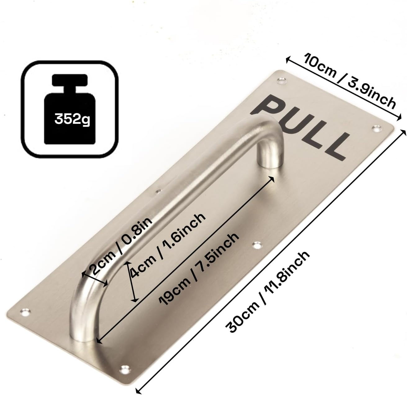 304 Stainless Steel Commercial Door Pull Push Handle Plate Set for Bathrooms, Stairwell Fire Doors Etc image number 4