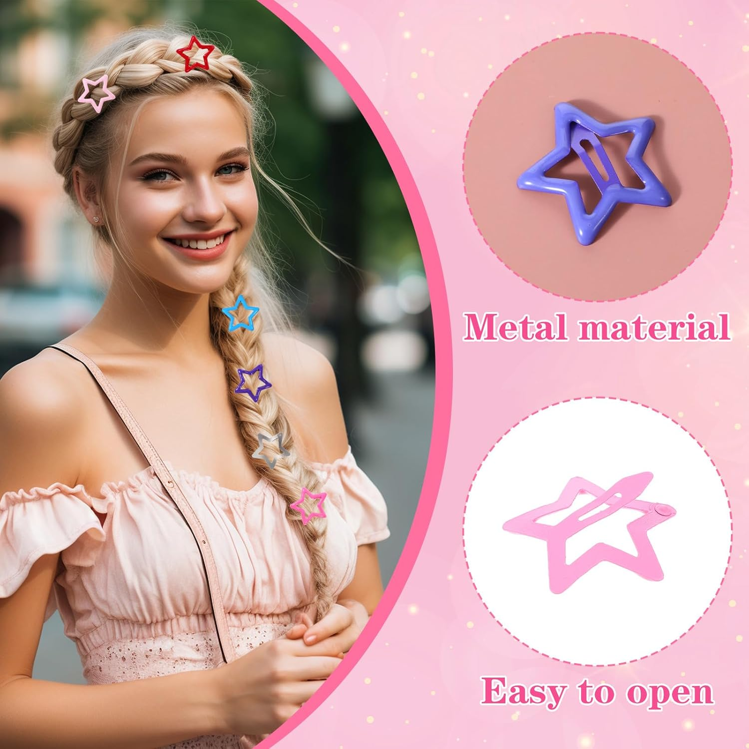 YUXIANLB 50PCS Colorful Star Hair Clips for Women Star Snap Barrettes Shiny Hair Clips Stars Hairs Accessories Cute Stars Y2K Accessories for Girls Non-Slip Metal Barrettes Kawaii Rave Hairclip image number 4