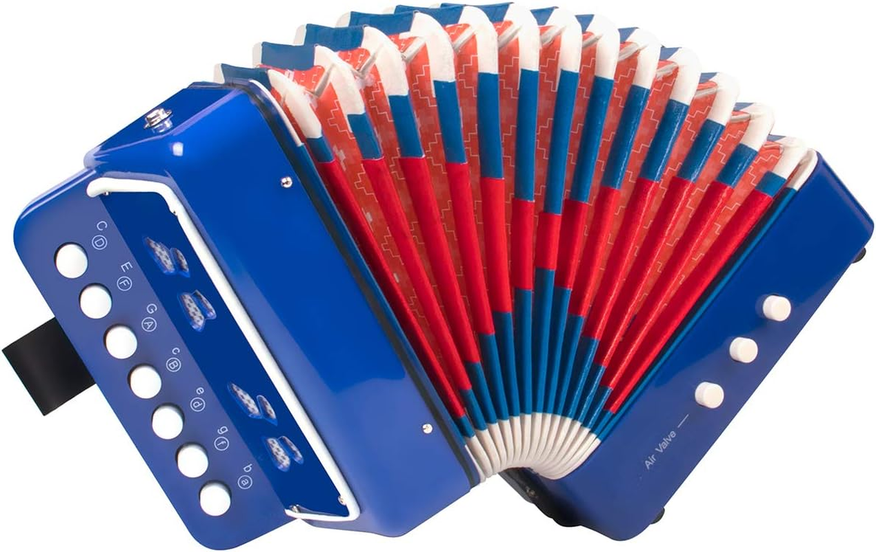 Button Accordion, Horse 10 Keys Control Kids Accordion Musical Instruments for Kids Children Beginners Lightweight and Environmentally-Friendly (Blue)