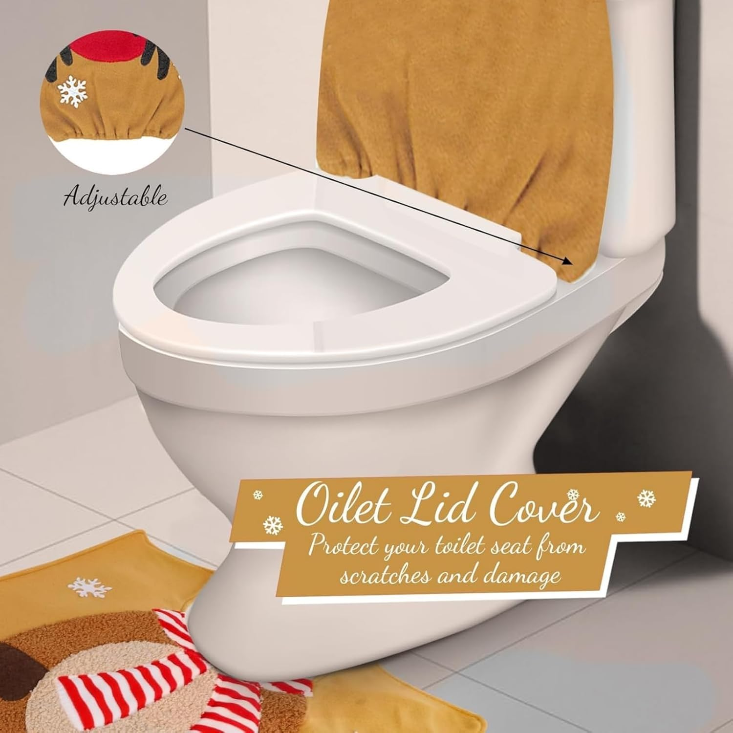 1 Set Christmas Toilet Set, Elk Toilet Cushion, Holiday Bathroom Decorations for Toilet Lid & Floor, Festive Xmas Bathroom Decoration Accessories image number 4
