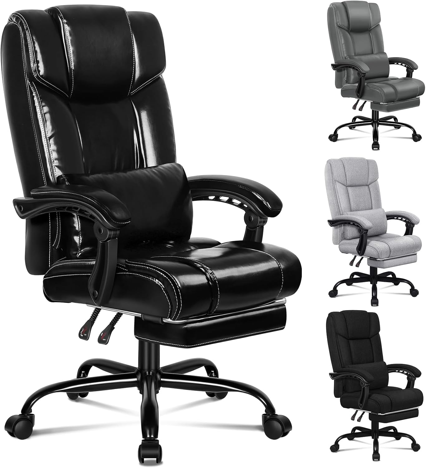 ALFORDSON Ergonomic Executive Office Chair with Footrest, High Back Desk Computer Chair Recliner for Home Office Study Student, Linen Fabric Video Gaming Chair, Boss Fabric Black