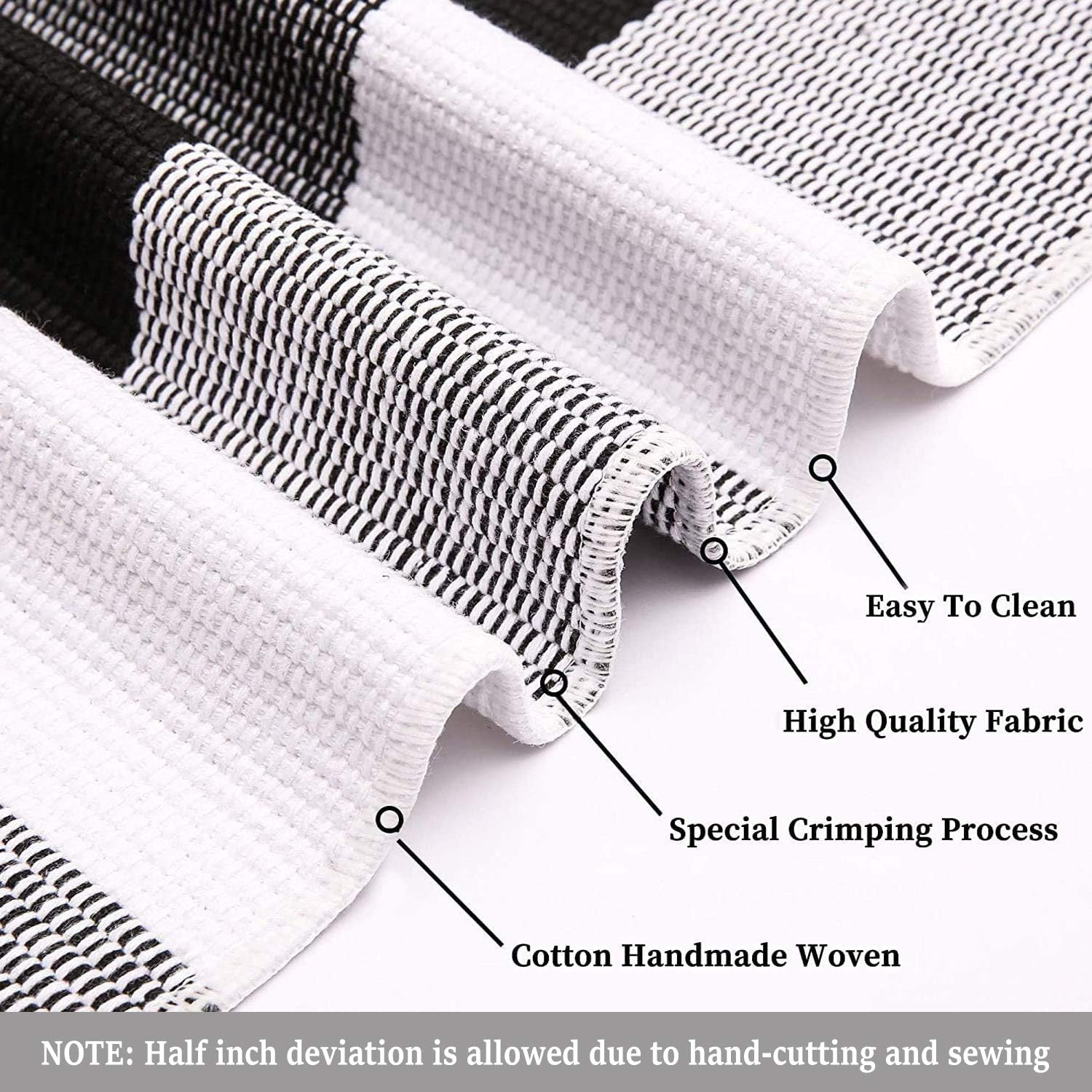 EARTHALL Cotton Buffalo Plaid Check Rug 3'X 5' Black and White Area Rug, Hand-Woven Kitchen/Frontdoor/Living Room/Laundry Room/Bathroom/Bedroom Washable Retro Lattice Checkered Carpet (35.4''X59'') image number 5