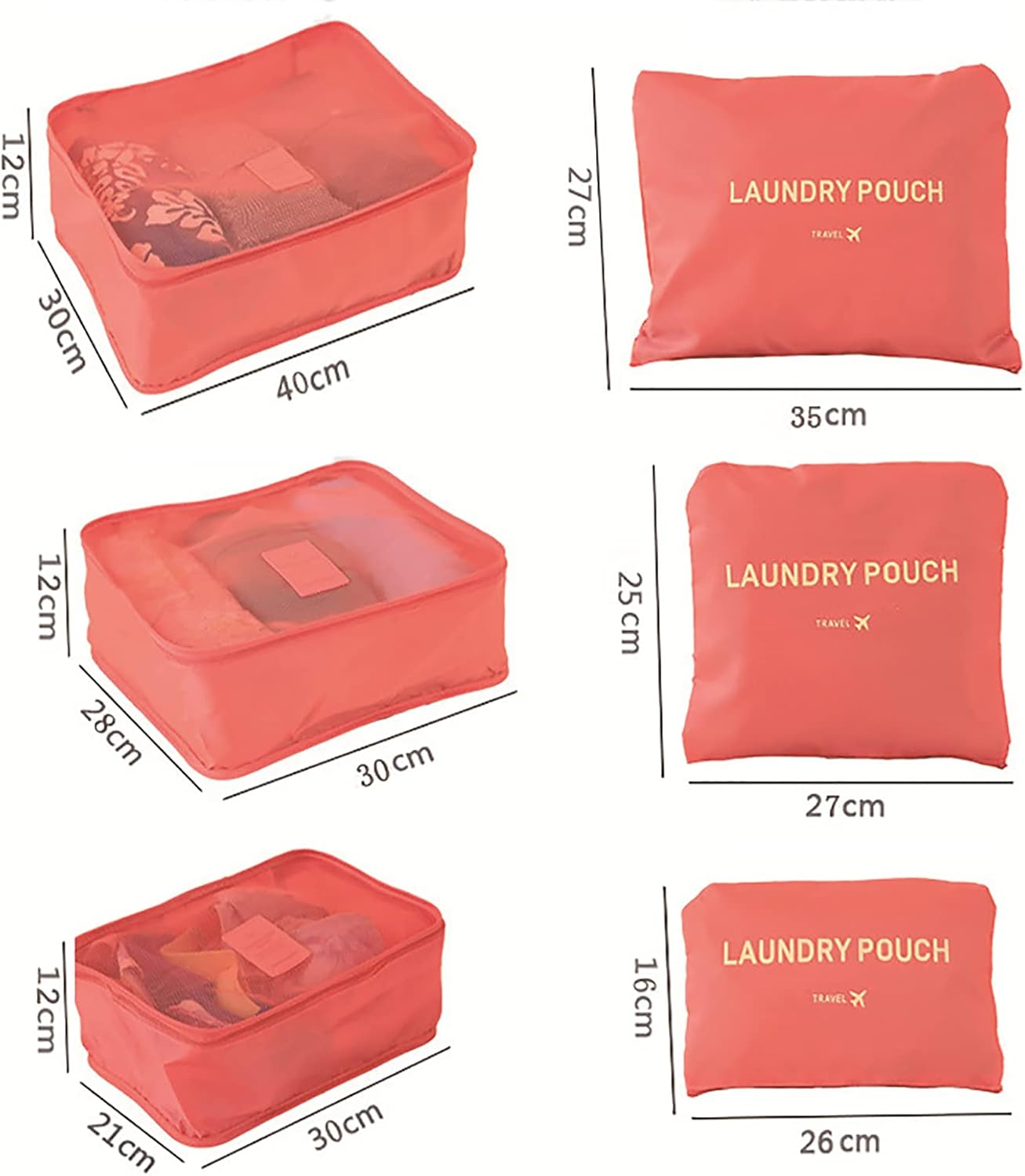 Travel Packing Organizers 6 Set Packing Cubes Luggage Packing Organizers for Travel Accessories Desktop Bedroom Living Room Storage,Pink - Wine Red image number 7