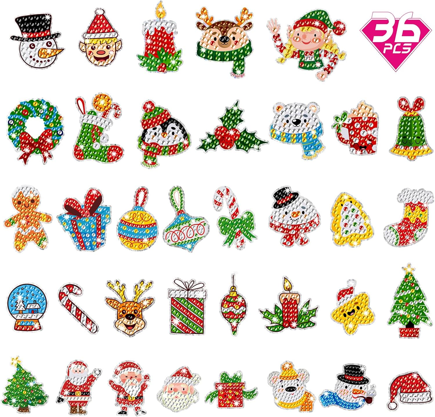 Christmas Diamond Art Painting Pendant, ACSAUMMY 38Pcs 5D Diamond Dots Painting Cards Pictures Kids Diamond Art Dots DIY Diamond Kits Gem Art Craft for Christmas Tree Xmas Accessories Party Xmas Decor