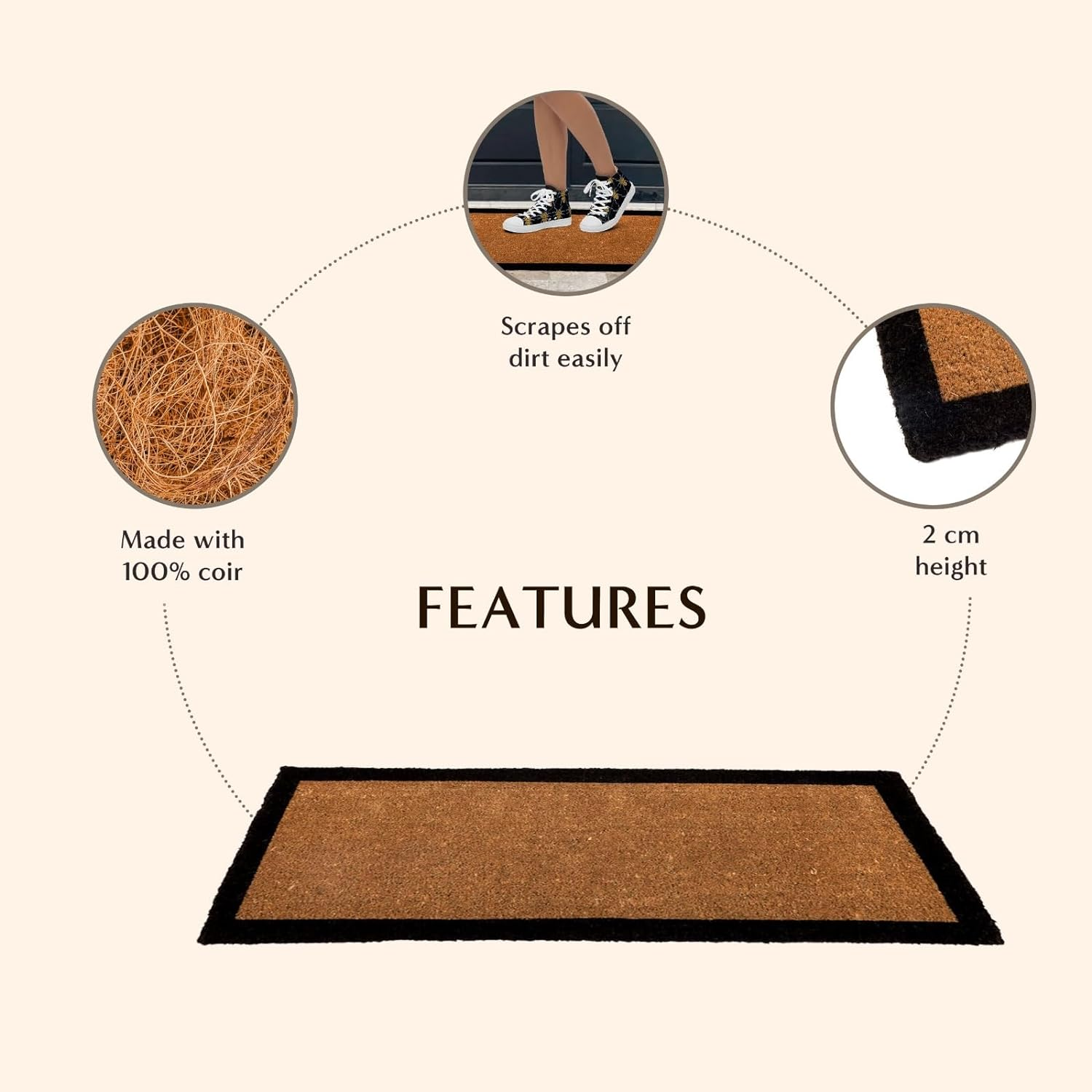 Natural Coir Doormat | Four Corners Black Border Thick Coir Doormat for Indoor and Outdoor Use (45 Cm X 75 Cm) image number 2