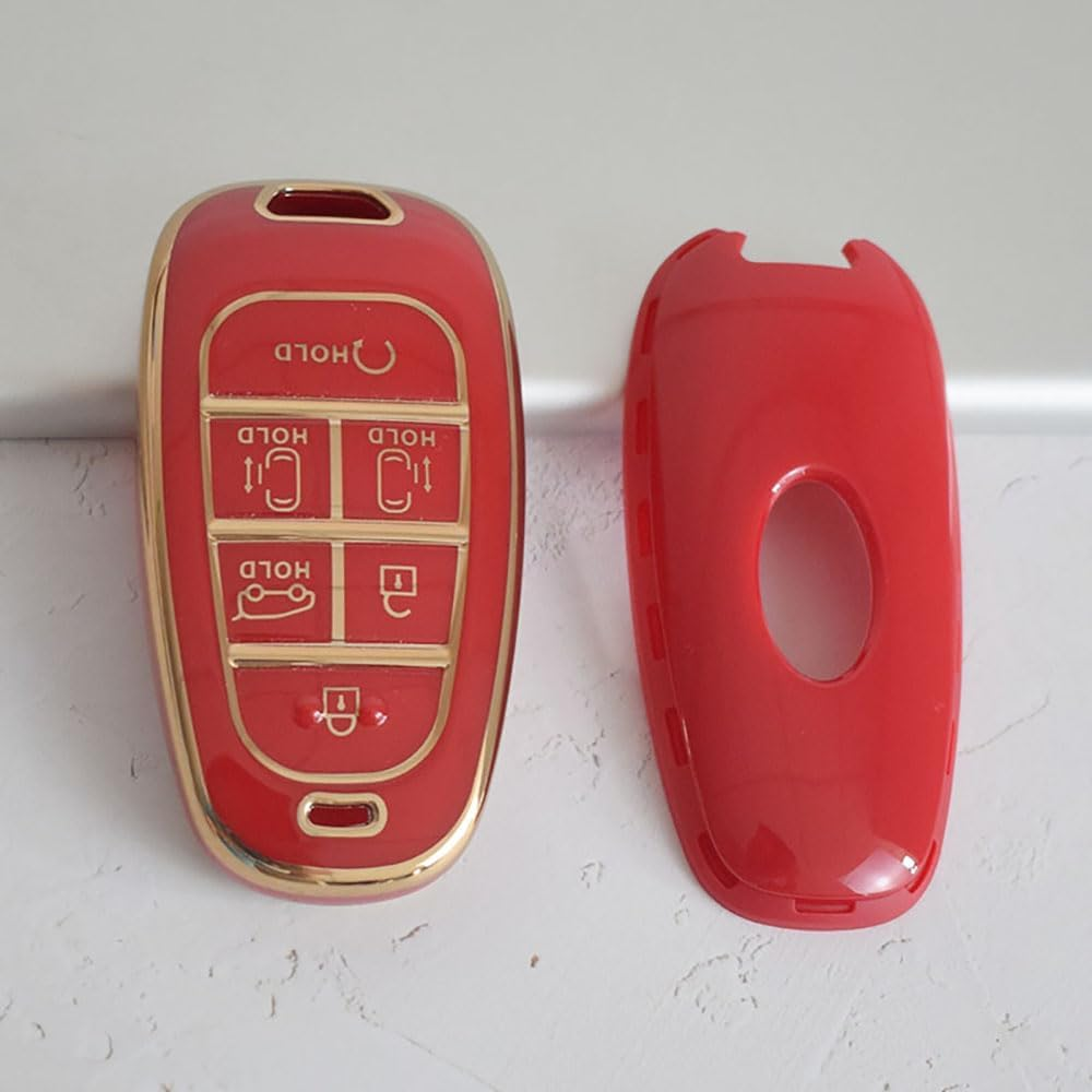 Ontto Car Key Fob Cover Fit for Hyundai Santa Fe Tucson 2022 Nexo NX4 Atos Solaris Prime 2021 Key Case TPU Remote Key Shell Holder Bag Keychain Keyring Protector Accessories 6 Buttons Black image number 7