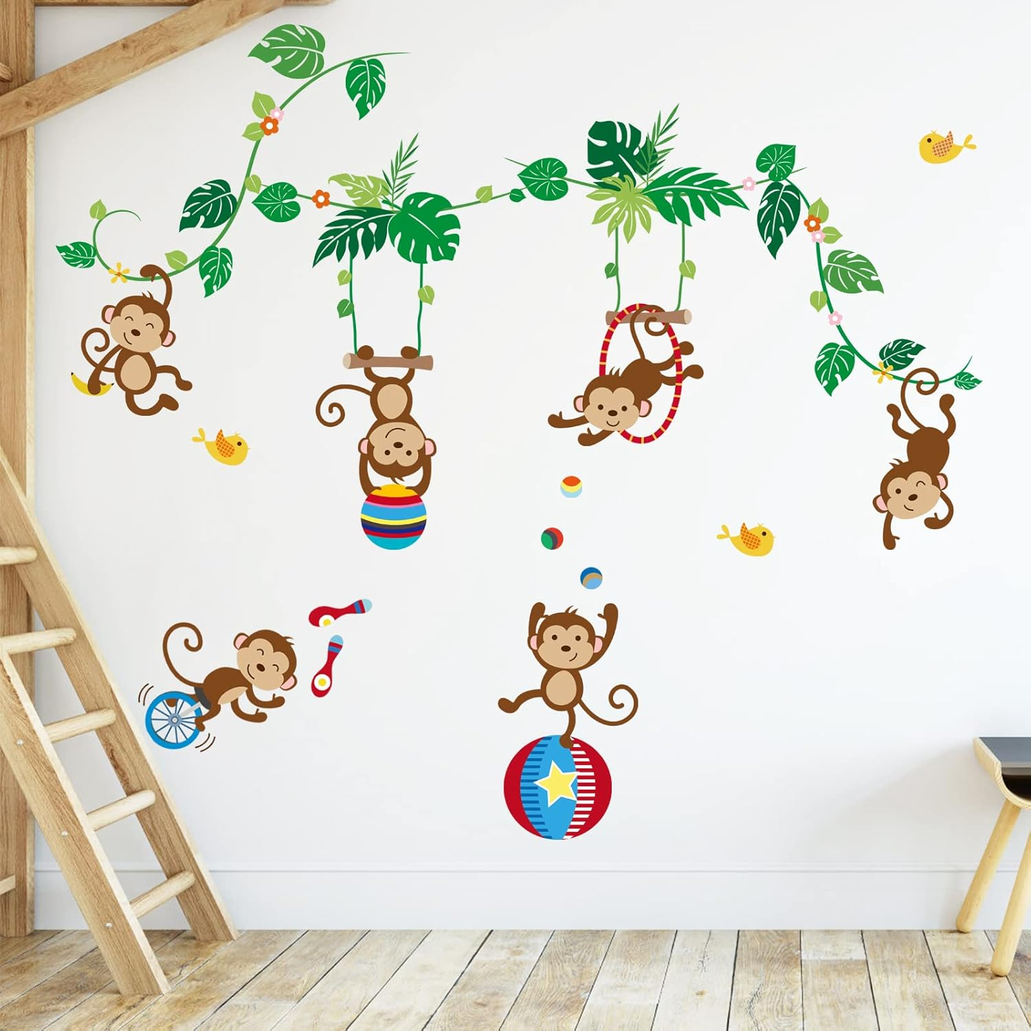 Decalmile Cartoon Monkeys Climbing Tree Wall Stickers Vinyl Peel and Stick Wall Decals Kids Room Wall Decor Baby Room Nursery Bedroom Wall Decoration