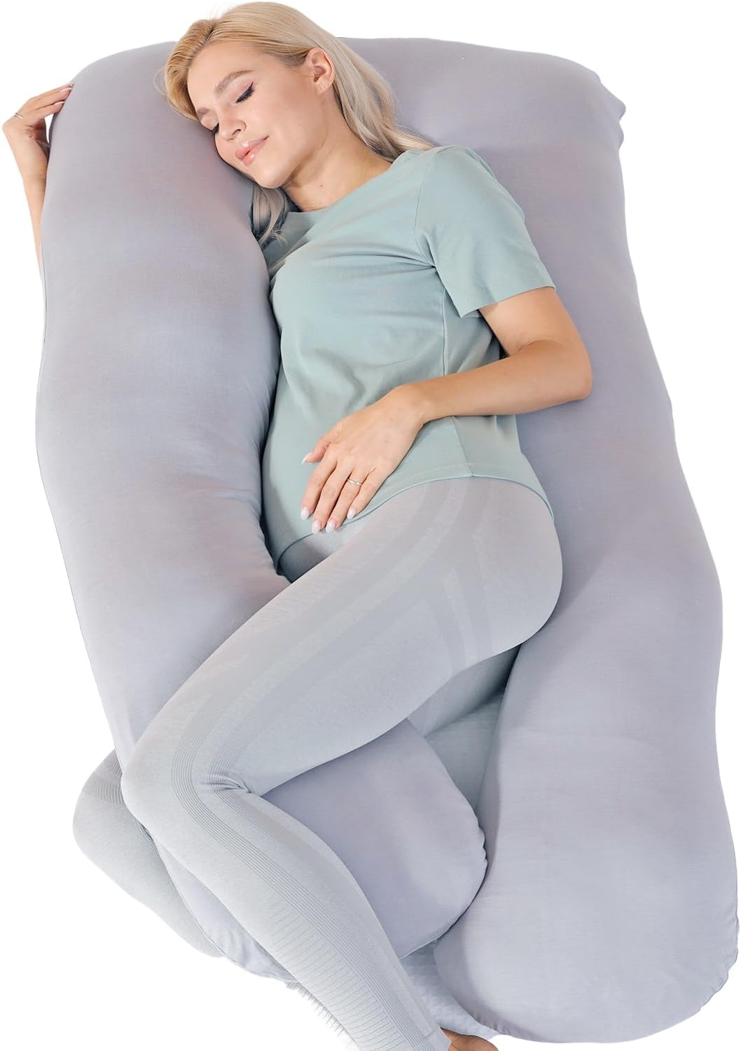 MISERRO Pregnancy Pillows for Sleeping Cooling, Bamboo Rayon Cotton Blend Pregnancy Pillow, Soft Full Body Maternity Pillow, Pregnancy Must Haves (Gray, 57Inches) image number 1