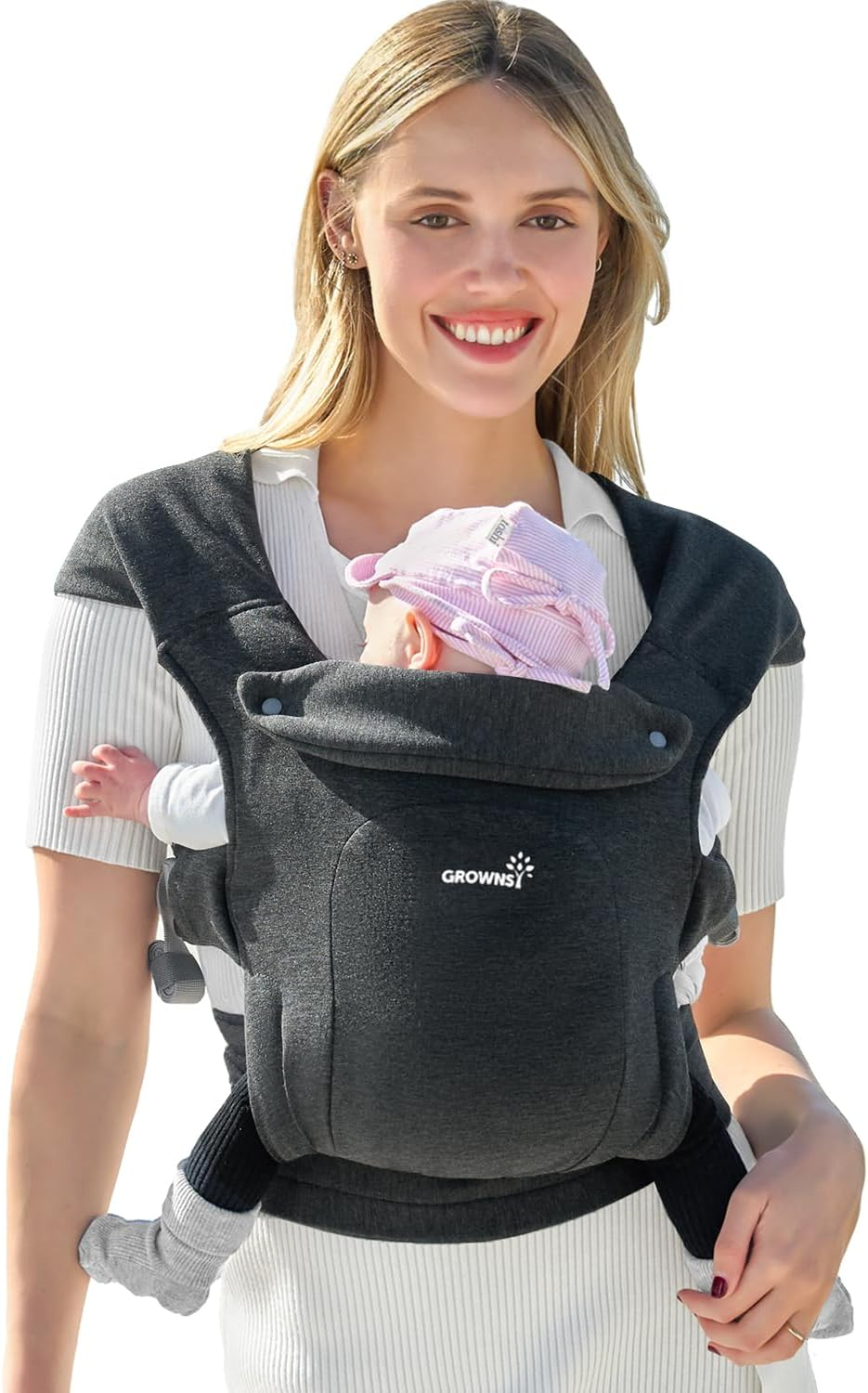 GROWNSY Baby Carrier, Ergonomic Carrier for Newborn to Toddler (0-36 Months & 3KG-18KG), Hands-Free with M-Position Hip Safety, Adjustable Head Support & Breathable Design, Deep Grey