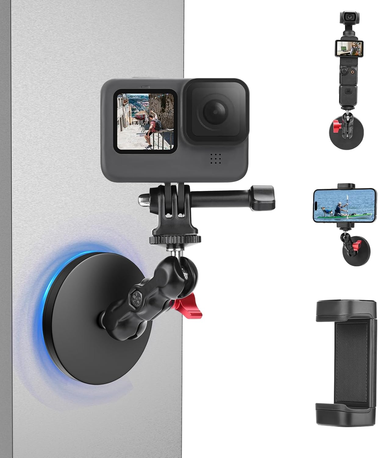 Flymile Magnetic Camera Mount Base for DJI Osmo Action 5 Pro 4 3/Pocket 3,Magnetic Rubber Coating Car Holder, 360&deg;Adjustment Magnetic Stand for Gopro,For Insta360 X5/X4,For AKASO Accessories image number 5