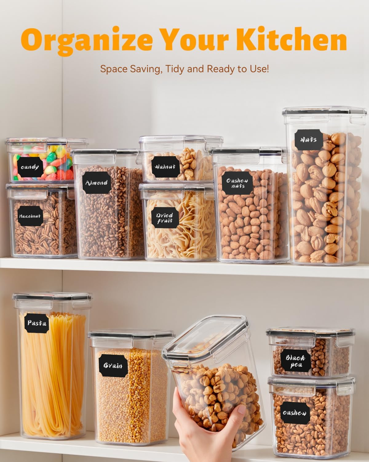 Airtight Food Storage Container - 48Pcs Kitchen Storage & Organisation Set with Lids, BPA Free Pantry Storage Containers Organiser for Cereal, Flour, Sugar, Dry and Wet Food, Includes Labels image number 3