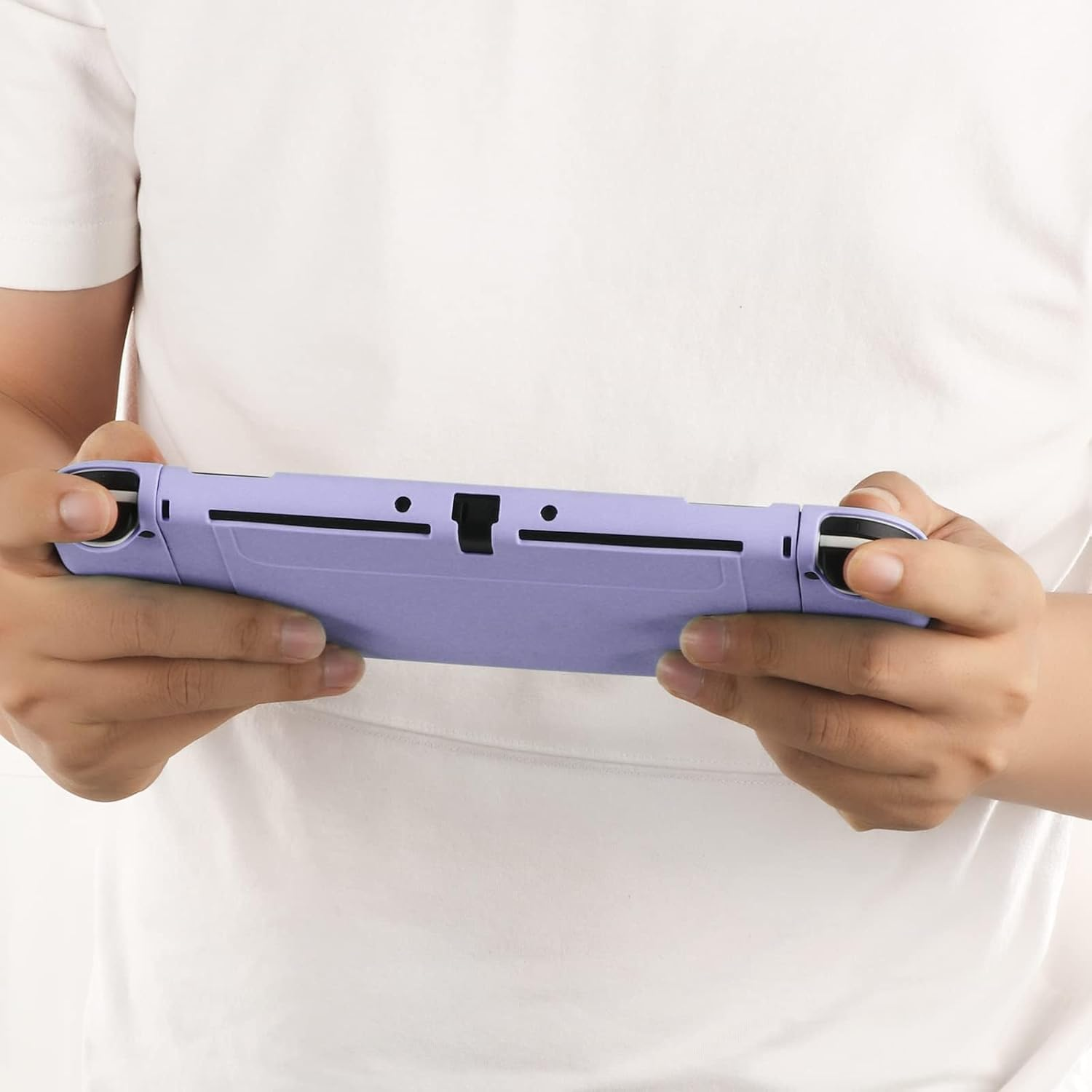 Dockable Case for Nintendo Switch OLED Model 2021, Soft TPU Protective Cover Case for Switch OLED Console and Joy-Con Controller with 2 Pcs Thumb Grip - Light Purple image number 4