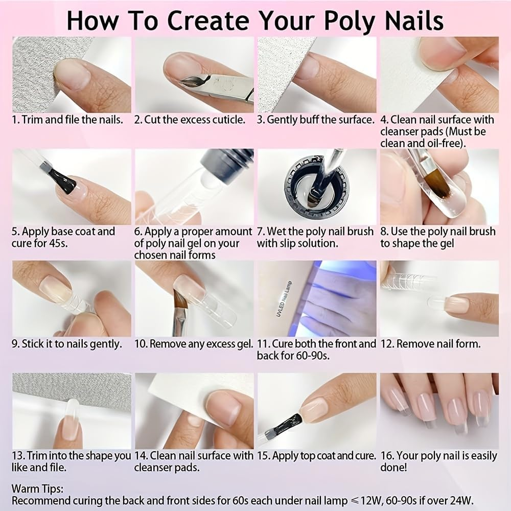 Finger Secret Poly Extension Gel Nail Kit - Professional Nail Gel Set 8 Colors with Slip Solution and Lamp Nail Art Design Beginner,All-In-One French Kit,Nail Thickening Solution image number 4