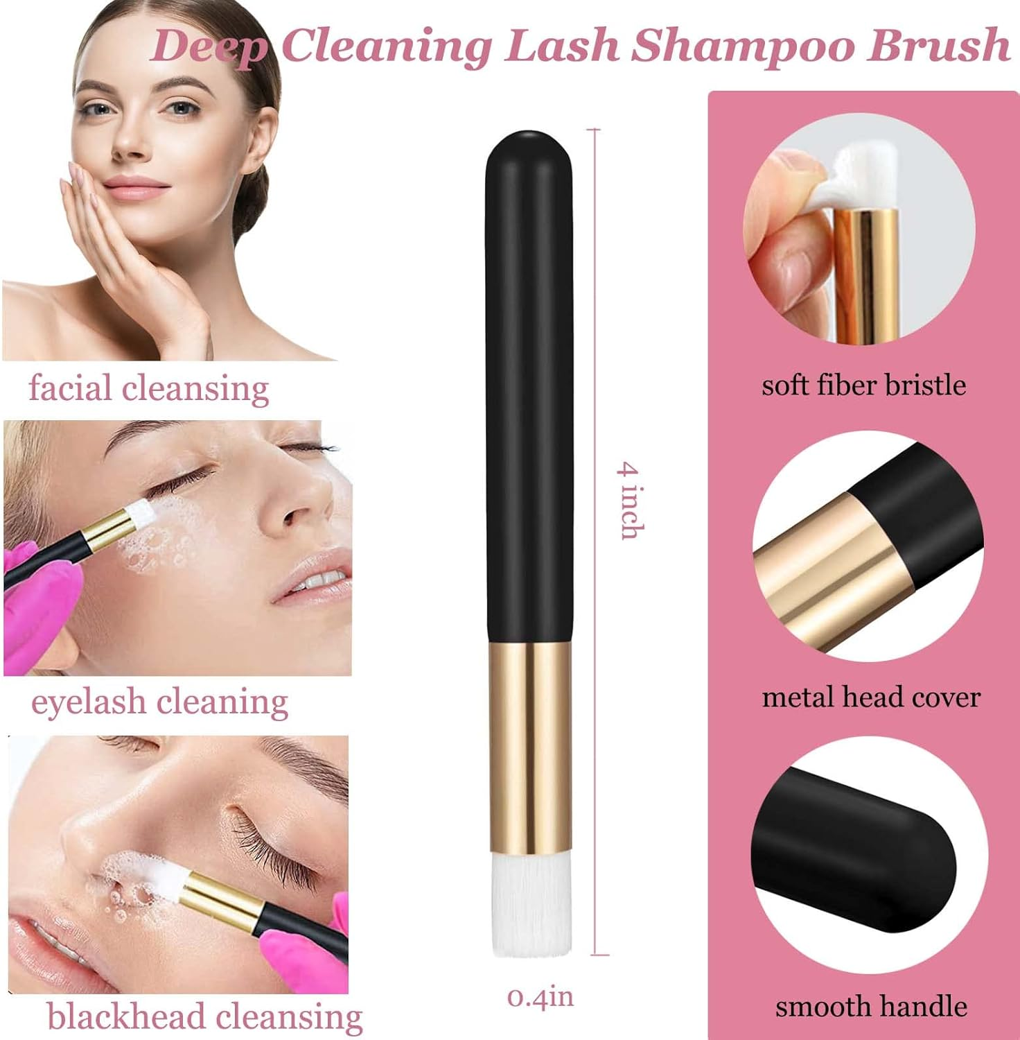 Eyelash Cleanser for Extensions, Lash Shampoo Kit with Lash Fan, 60Ml Lash Shampoo,Cleaning Brush and Wash Bottle for Lash Bath(Black) image number 4