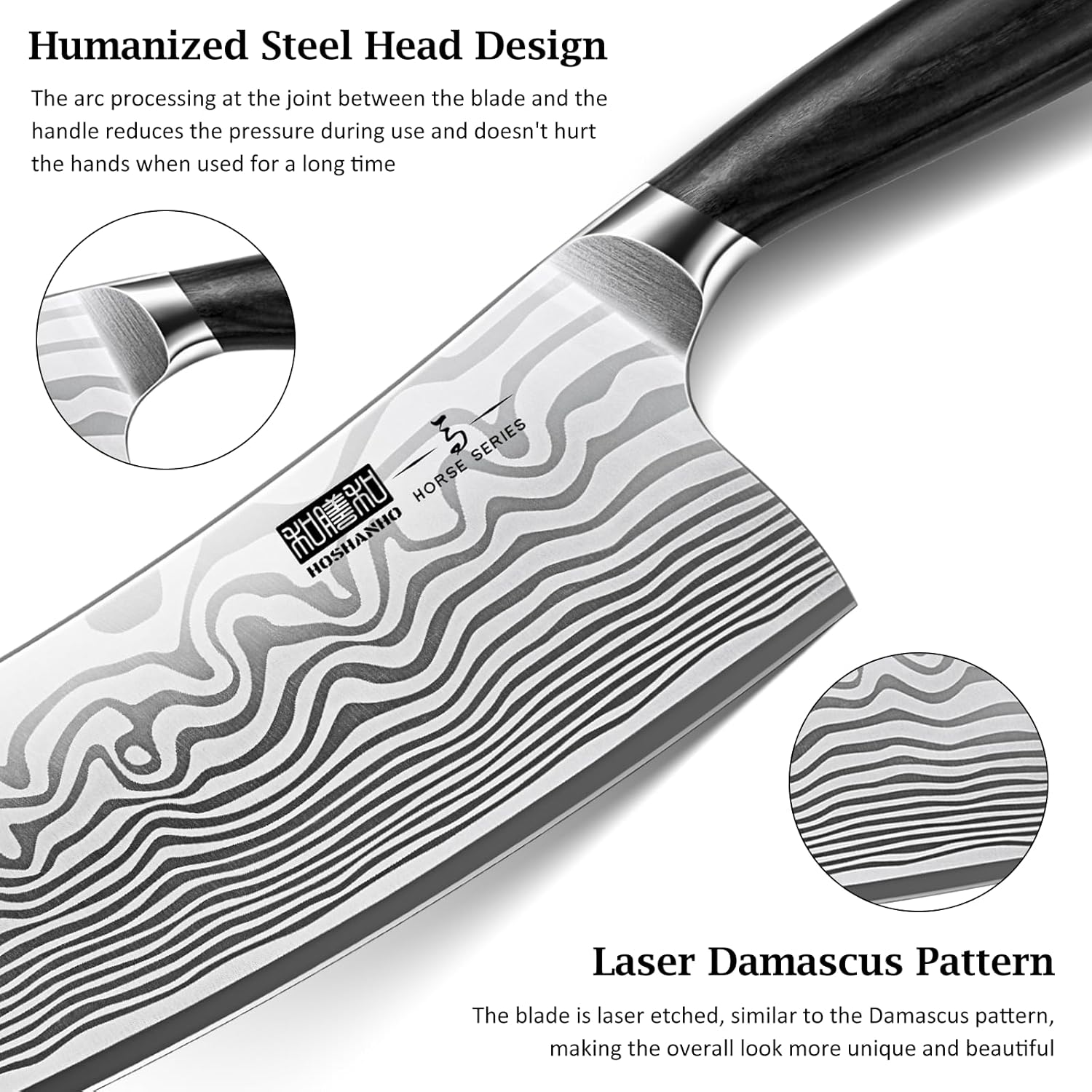 HOSHANHO Cleaver Knife 7 Inch, Razor Sharp High Carbon Powder Steel Meat Cleaver, Professional Japanese Butcher Chopper Kitchen Knife for Meat Cutting Vegetable Slicing image number 3