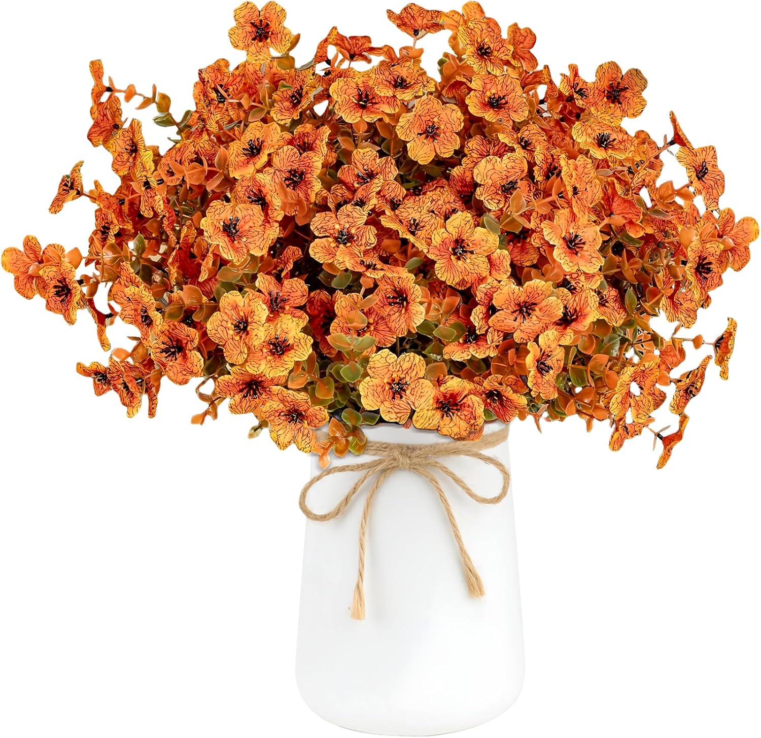 6Pcs Daisy Artificial Flowers Fake Fall Flowers Eucalyptus Plants No Fade Fake Plastic Flowers Faux Autumn Plant for Xmas Decor Indoor Outdoor outside Garden Porch Window Box Home Wedding (White)