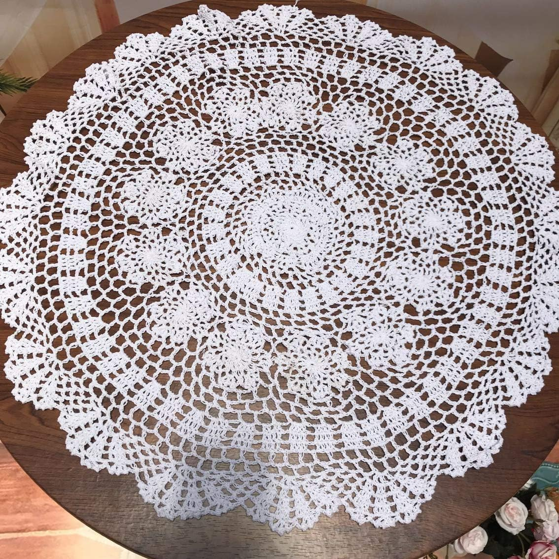 Damanni White Cotton Handmade Crochet Lace Tablecloth Doilies Table Overlay,Round,23 Inch,2Pcs image number 1
