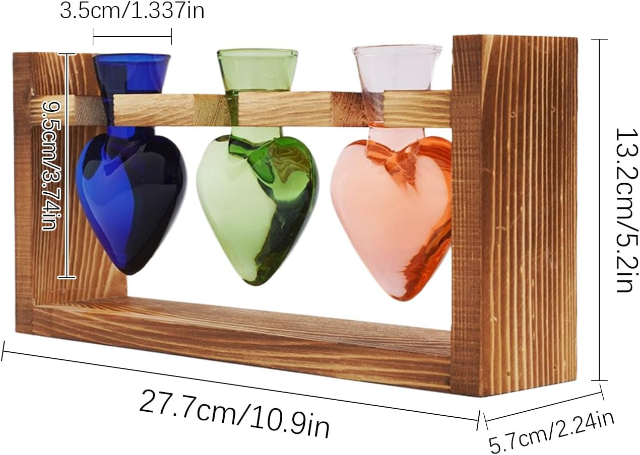 Propagation Vases for Plants - Glass Vase Heart Shape Propagation Station | Gardening Supplies, Tabletop Planter with Wooden Stand, Flower Vase, Garden Decor Terrarium image number 2