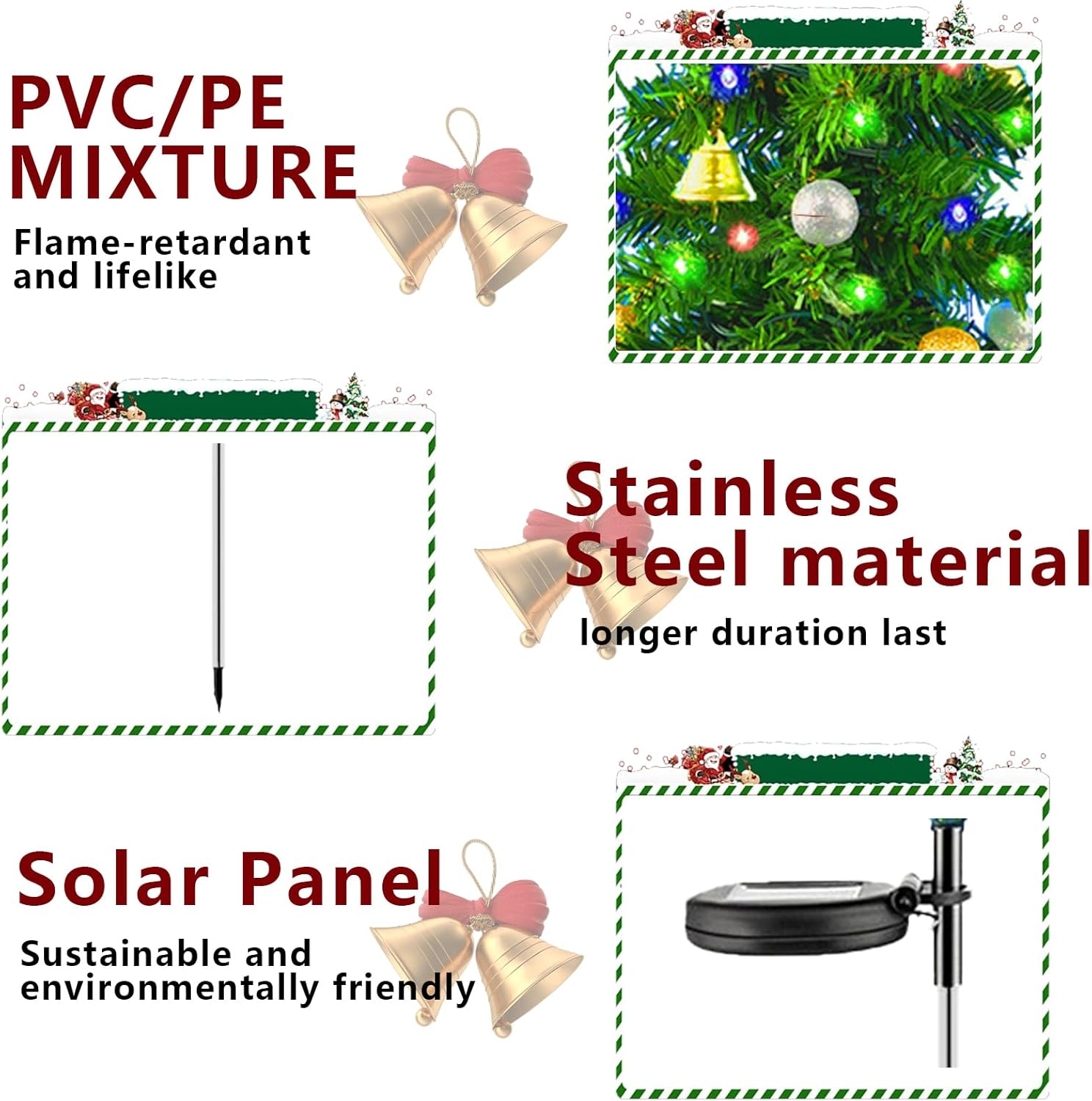 2PCS Solar Christmas Tree Light Outdoor Waterproof,26.7 Inch Solar Tree Lights with LED Four Color Decorated Prelit Gift Boxes & Ornaments for Pathway Patio Yard Garden Cemetery image number 2