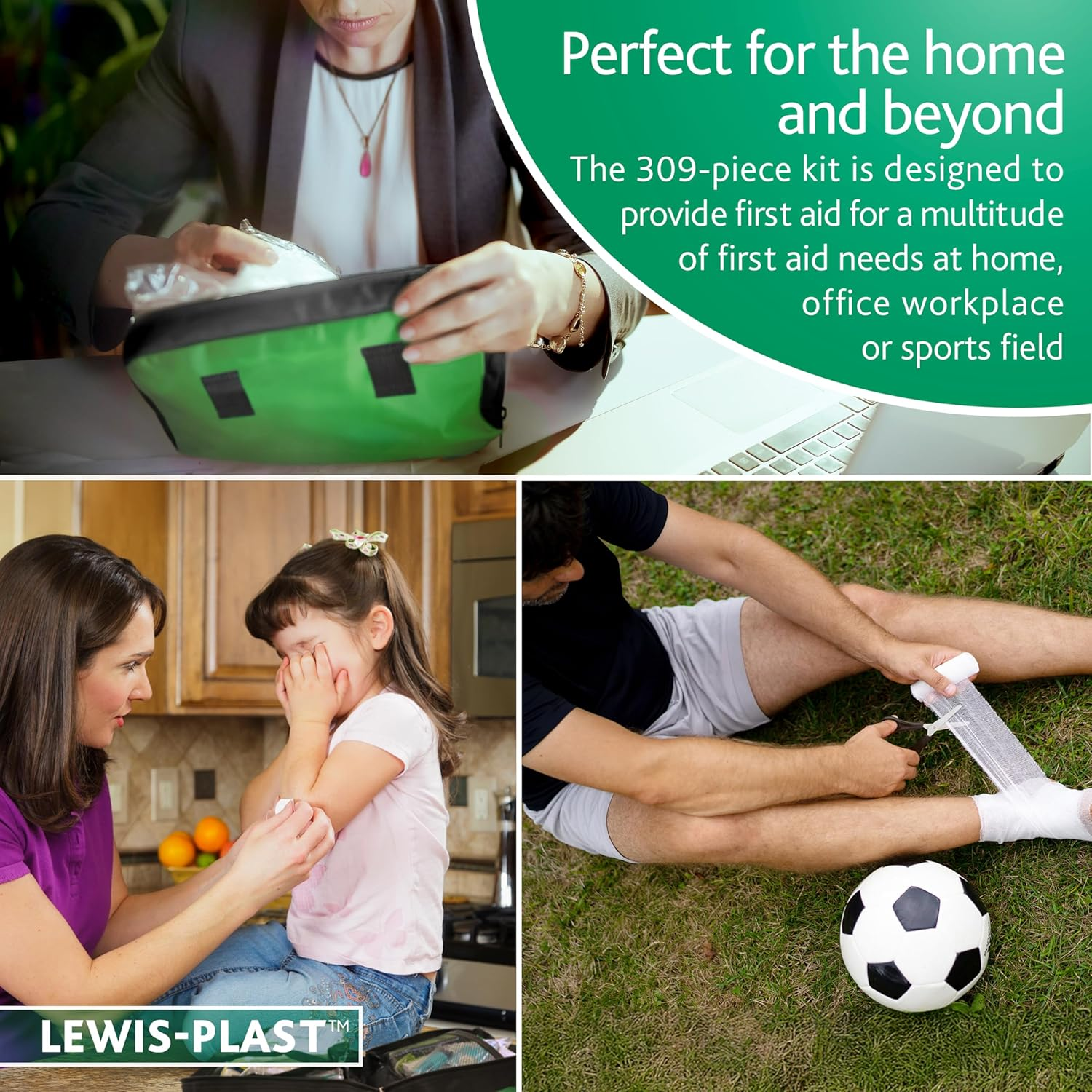 Lewis-Plast First Aid Kit Bag - 309 Piece Survival Kits - Safety Essentials for Travel Car Home Camping Work Hiking Holiday - Pack Supplies - Extra Large image number 6