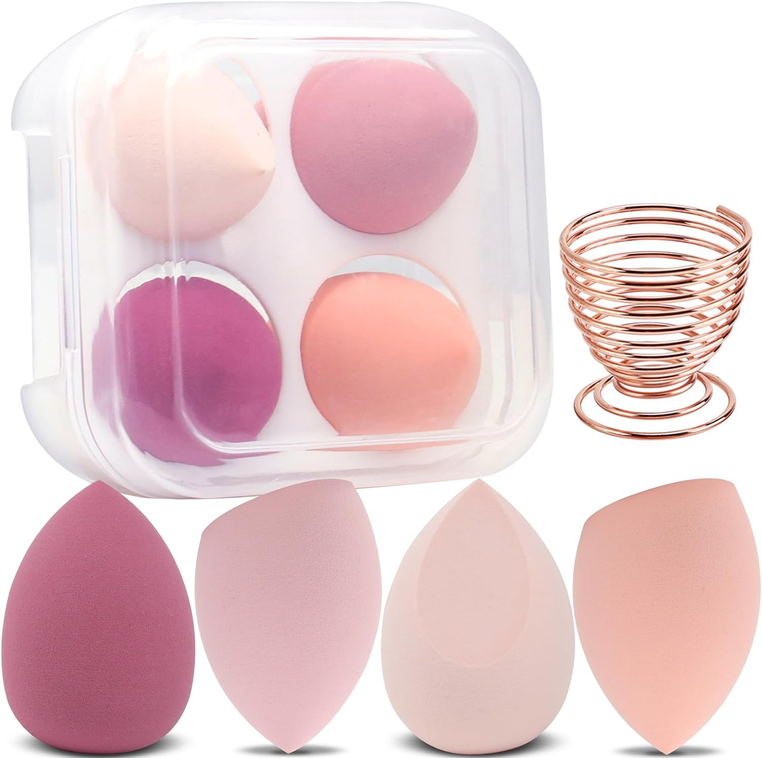 Yatinkim 5PCS Makeup Sponges Set Foundation Blending Beauty Blender Sponge for Liquid Flawless Cosmetics with Holder Storage Box Multi-Colored Pink image number 2