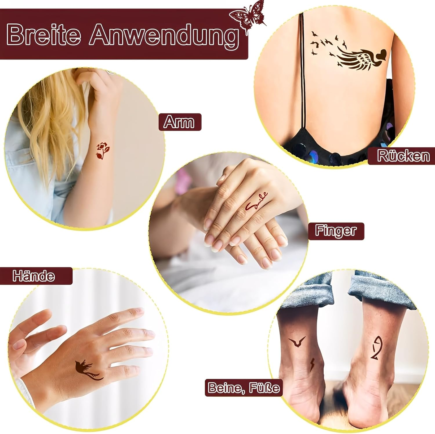 Henna Tattoo Set - 8 Colours Ink Including 60 Stencils with Gloves and Applicators, Henna Colour, Henna Freckles, for Women, Men, DIY Art, Painting, Party Gifts image number 2