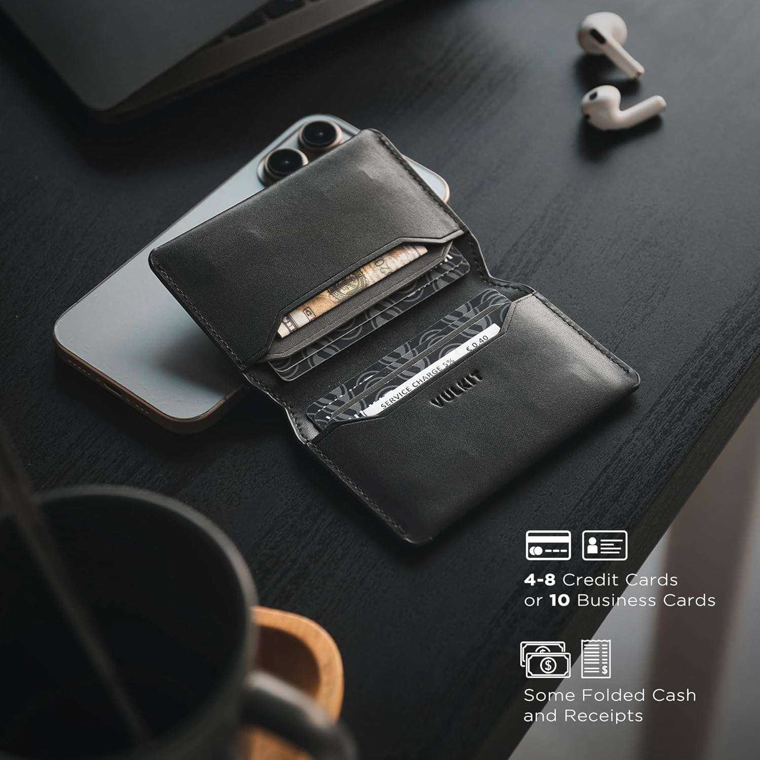 VULKIT Slim Minimalist Card Holder RFID Blocking Leather Credit Card Holder Front Pocket Wallet Magnetic Closure - Cream image number 7