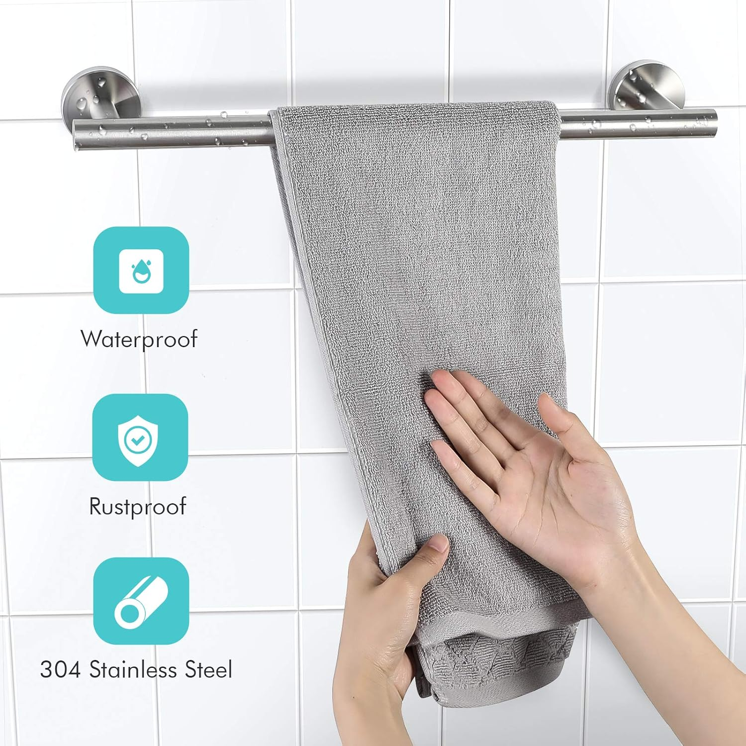 Hxcomet 16Inch Towel Rail Wall Mounted, Towel Stands, Towel Holder Screw Mounting Small Towel Rail for Bathroom and Kitchen SUS 304 Stainless Steel Brushed Finish,Silver/40Cm image number 3