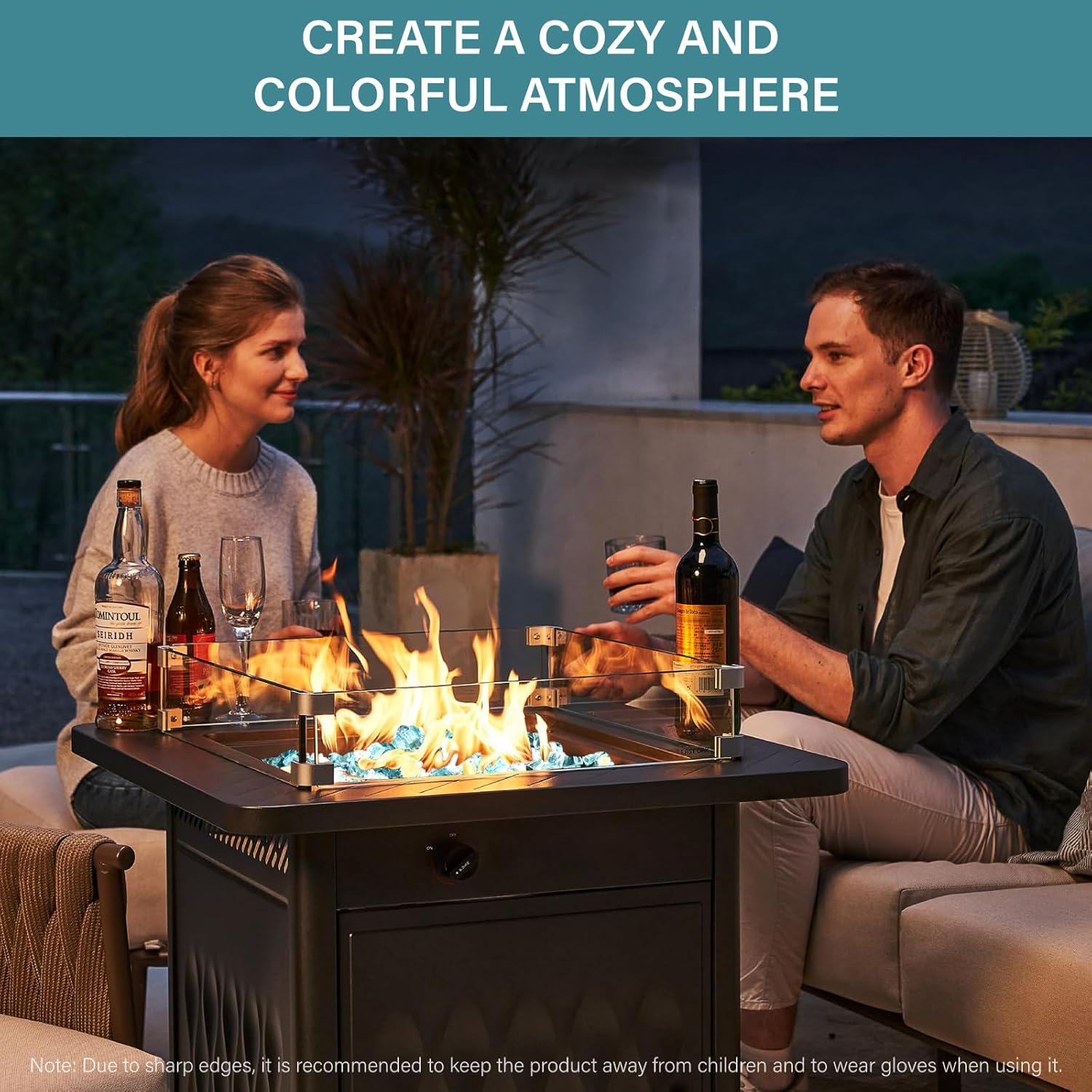 NUPICK 5 Pound Fire Glass, 1/4 Inch Reflective Fire Pit Glass, Tempered Firepit Glass Rock for Propane or Natural Gas, Glass Rocks for Fire Pit Table, Fireplace Glass for Landscaping, Aqua Blue