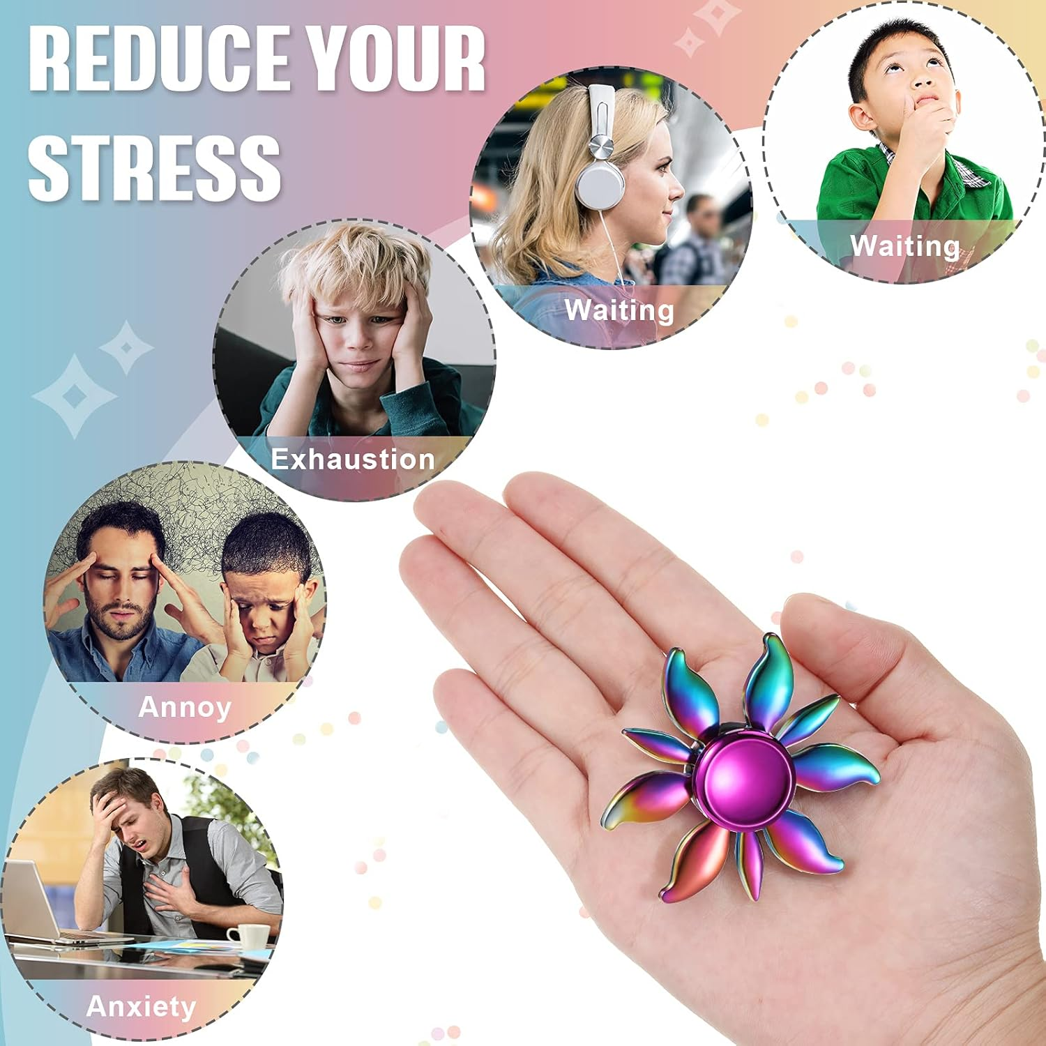 Lewtemi 8 Pieces Rainbow Fidget Metal Spinner Colorful Finger Spinners High Speed Hand Spinners Fidget Toys for Stress Anxiety Relief for Adults and Teens (Cool Style) image number 2
