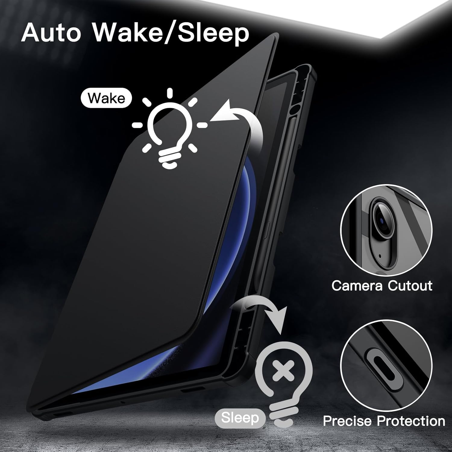 Jetech Rotating Case for Samsung Galaxy Tab S10 Lite / S10 FE / S9 FE 10.9-Inch / S9 11-Inch with S Pen Holder, 360 Degree Rotation Protective Stand Cover Clear Back, Auto Wake/Sleep (Black) - Blue image number 7