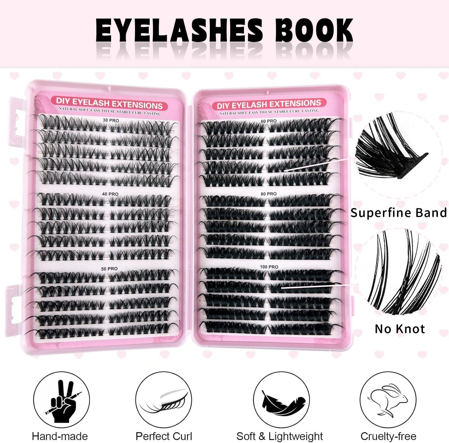 Cluster Lashes Lash Extension 540 Pcs Clusters Individual Lashes Soft DIY Eyelash Extensions Mixed Tray Eyelash Clusters Easy Diy Lash Extension Cluster at Home - 40D image number 6