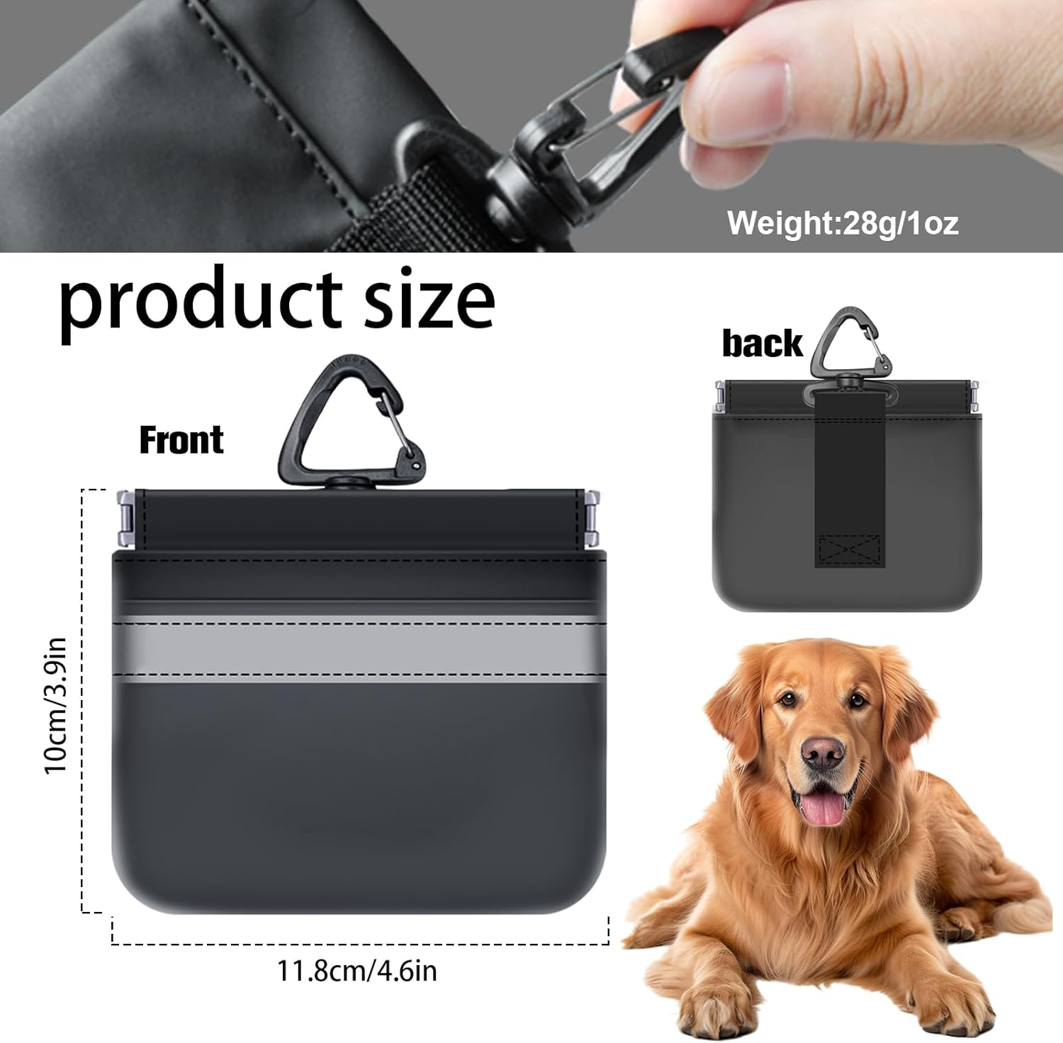 Dog Treat Pouch, Portable Pet Pocket Waist Clip, Reflective Snack Bag for Pets, Includes Clip and Carabiner image number 4