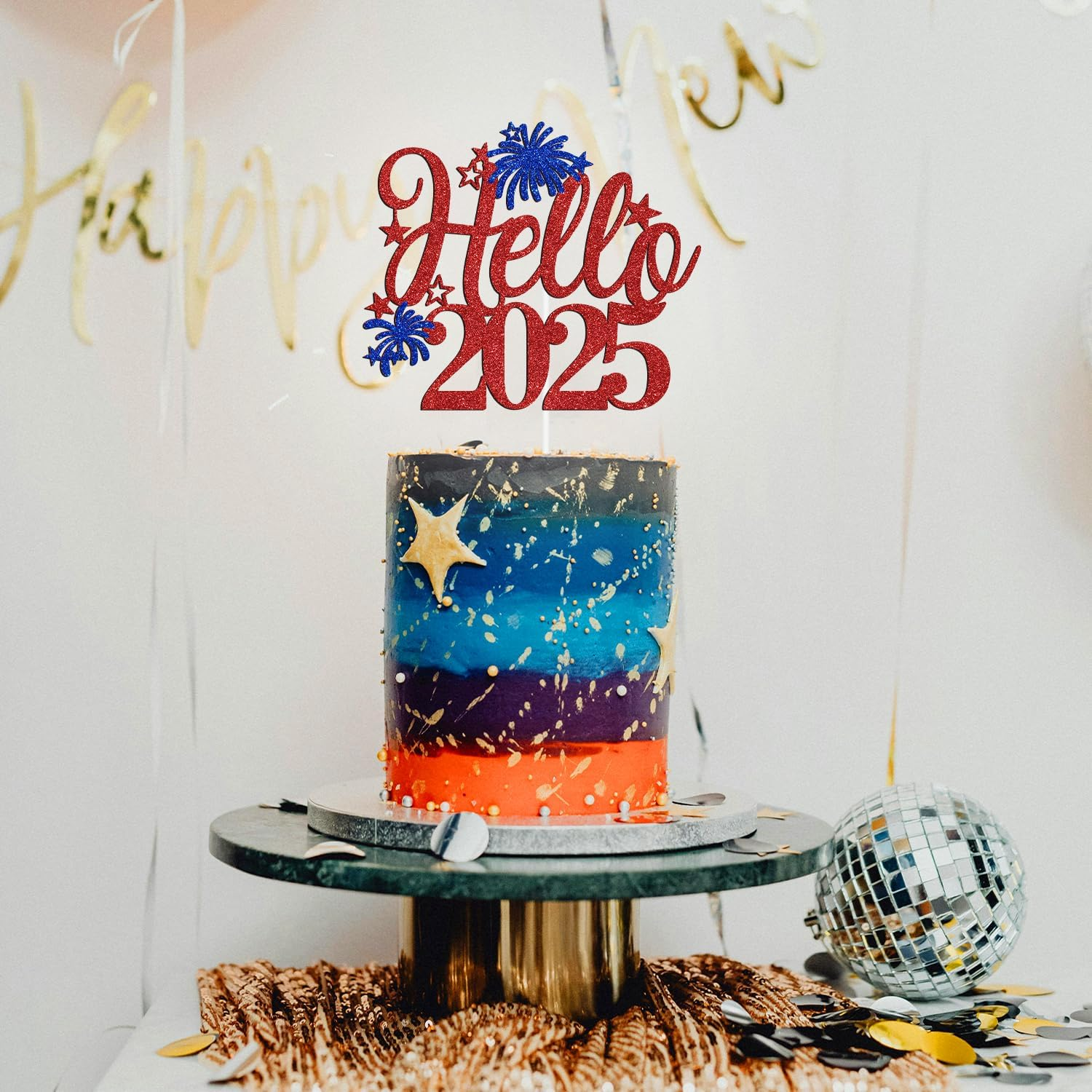 Hello 2025 Cake Topper, Happy New Year Cake Decor, Cheers to 2025/Goodbye 2024 Welcome 2025, Happy 2025 New Year&rsquo;S Eve Party Decoration Supplies image number 5