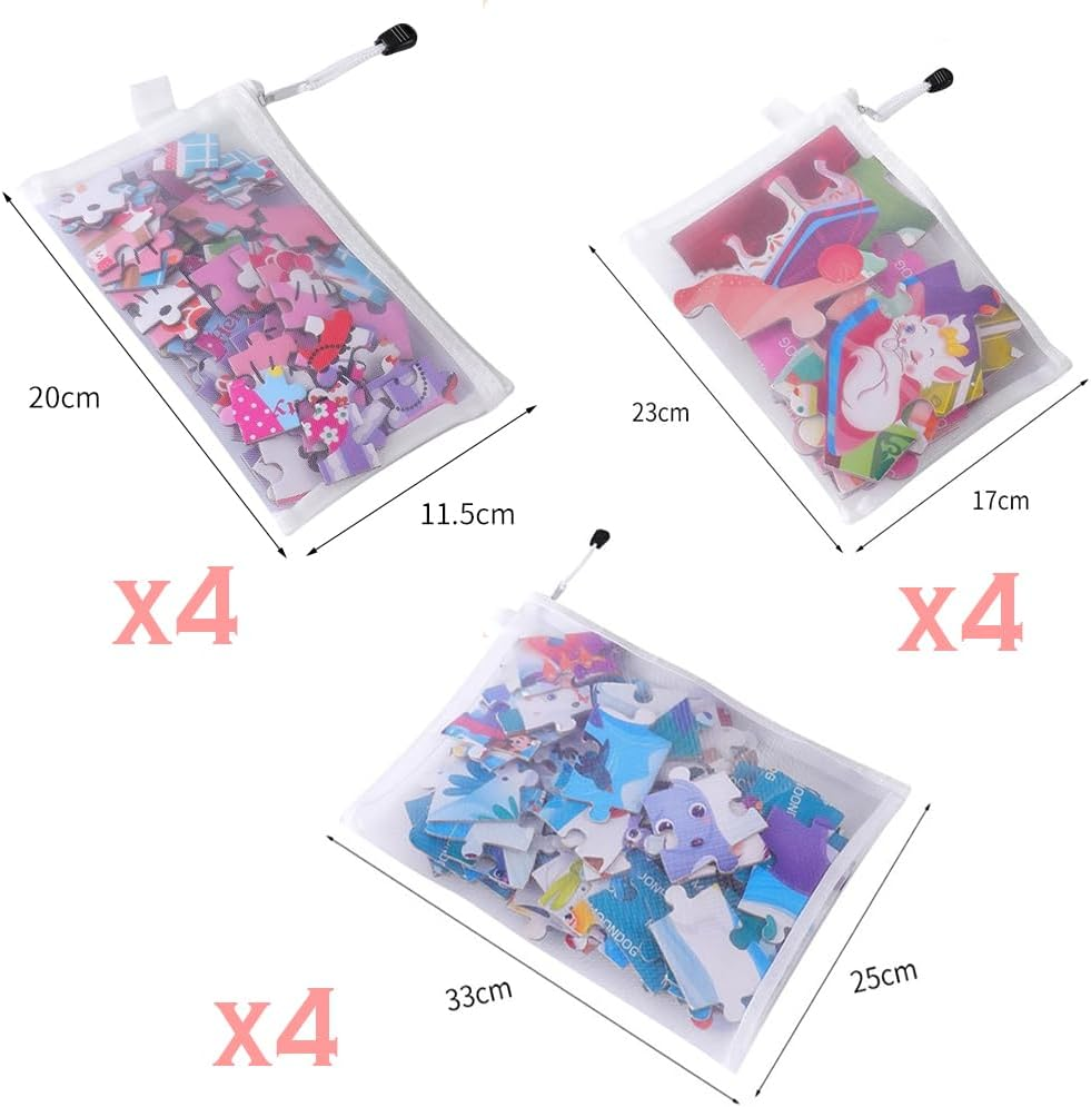 PQCLXUYA 12 Pcs Clear Mesh Zipper Pouches,Puzzle Building Block Sets Toy Storage & Organization,Multipurpose Nylon Pouch for School Supplies, Puzzles & Games Organizing Storage(A4+A5+A6) image number 2