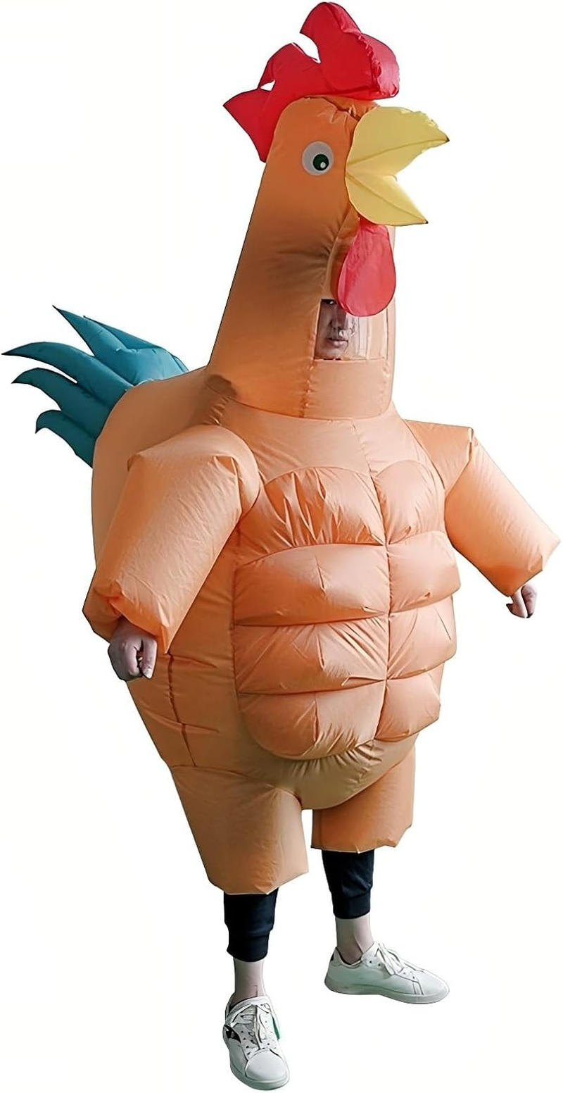 Inflatable Costume Funny Muscle Rooster, Cock Blow up Cosplay Party Costumes for Adult
