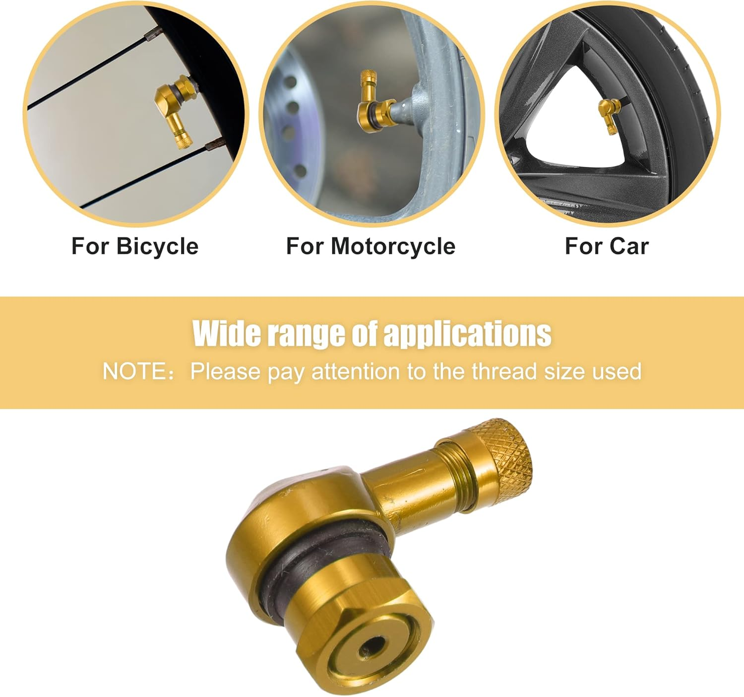 X AUTOHAUX Pair Gold Tone Aluminum Alloy 90 Degree Universal Motorcycle Wheel Rim Vacuum Tire Valve Stems Caps 11.3Mm