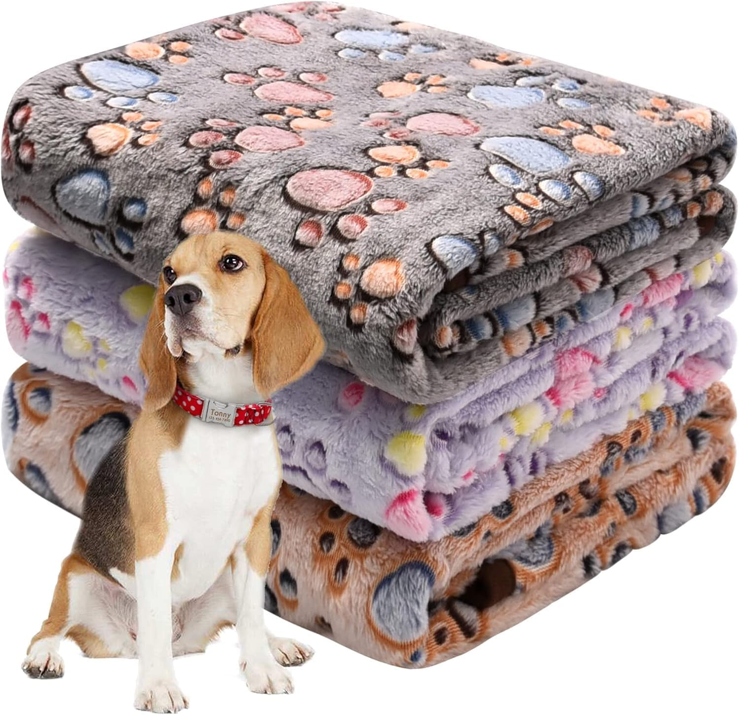 BLAZDEVE 3 Pack Pet Dog Blankets, Soft Fuzzy Flannel Pet Blankets, Washable Soft Warm Pet Blankets for Pets, Paw Print Puppy Fluffy Flannel Blanket for Couch Bed Car (L 104 * 76Cm) image number 2