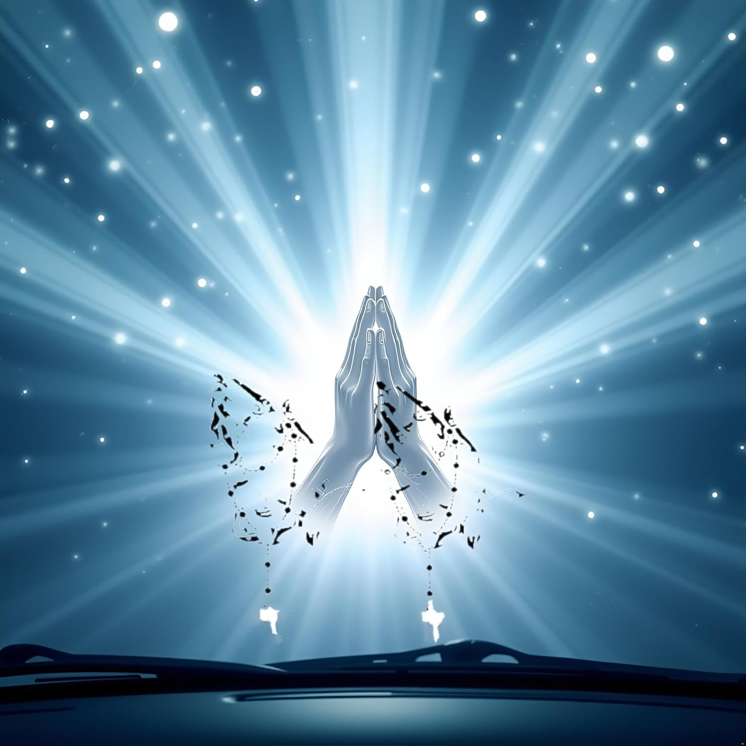 2 Pcs/Set White Hands Praying Pearl Jesus Car Sticker, Personalized Rosary Car Sticker, Waterproof Christ Decal Stickers for Laptop Motorcycle Door Wall Decoration Automotive Stickers image number 3