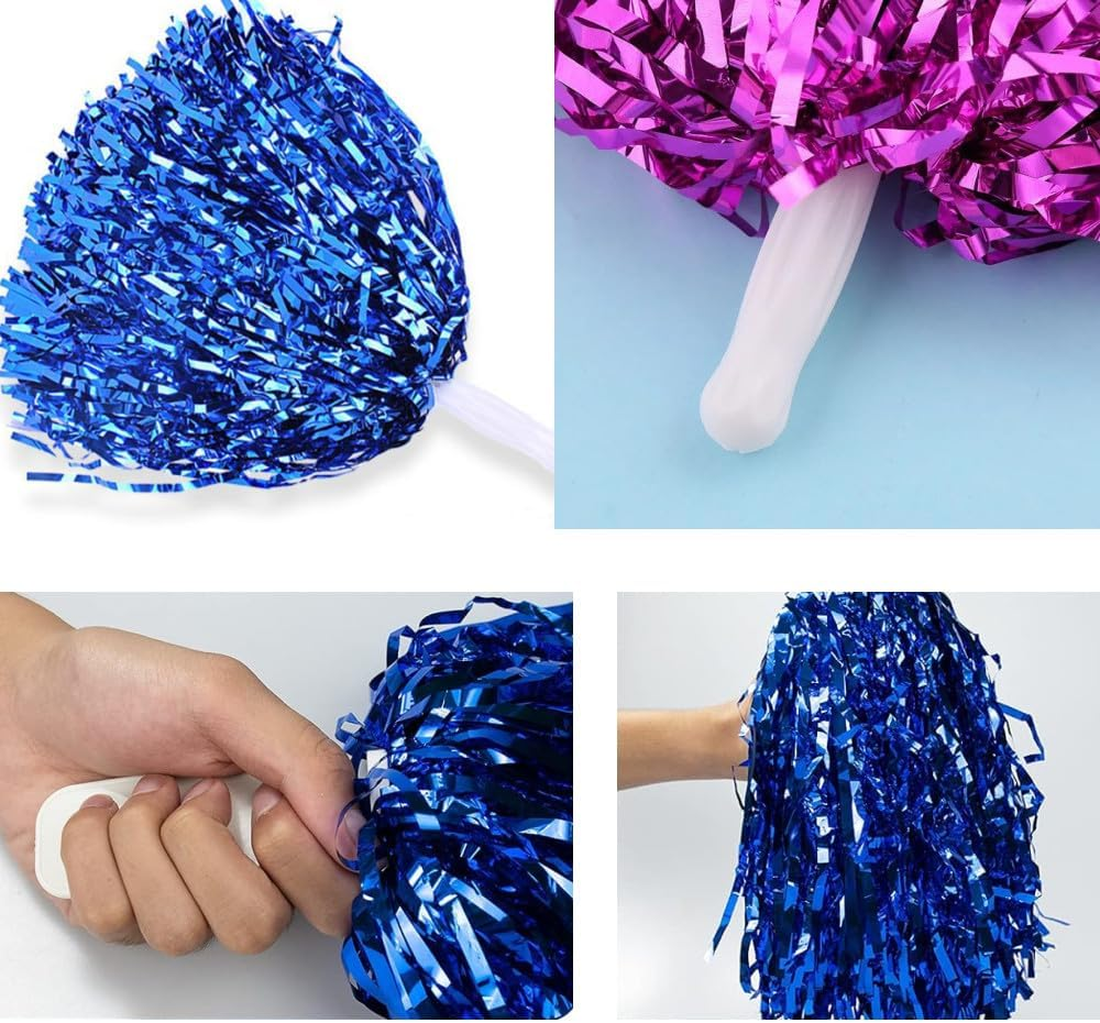 Pack of 2 Cheerleader Pompoms, Naisfei Cheerleader Pompoms, Sports Pompoms, Cheers Ball Pompoms, Metal Foil Pom Poms Dance Pom for Dance Party, Sports, Competition, Team Ghost (Blue) image number 2