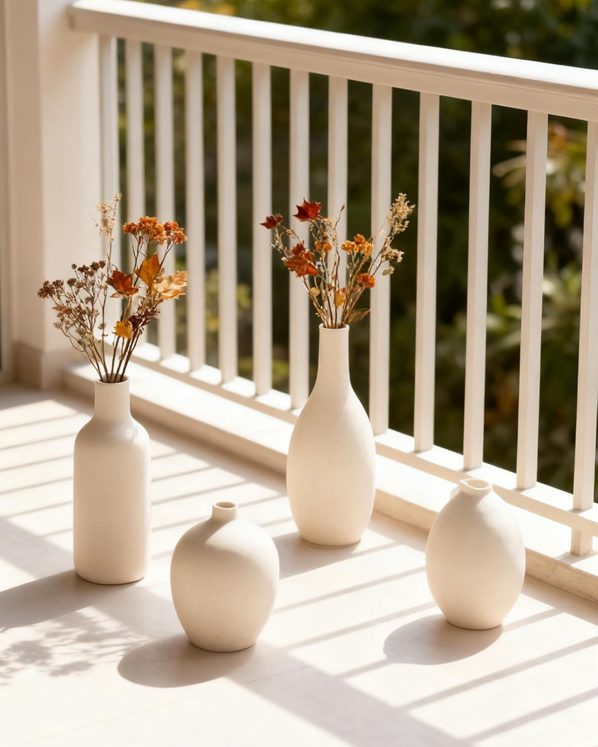 VASETOPIA Beige Vase Set of 4, Elegant Ceramic Flower Vase Minimalist Boho Home Decorations for Living Room, Table, Gifts (09 Beige) - 08 Beige image number 6