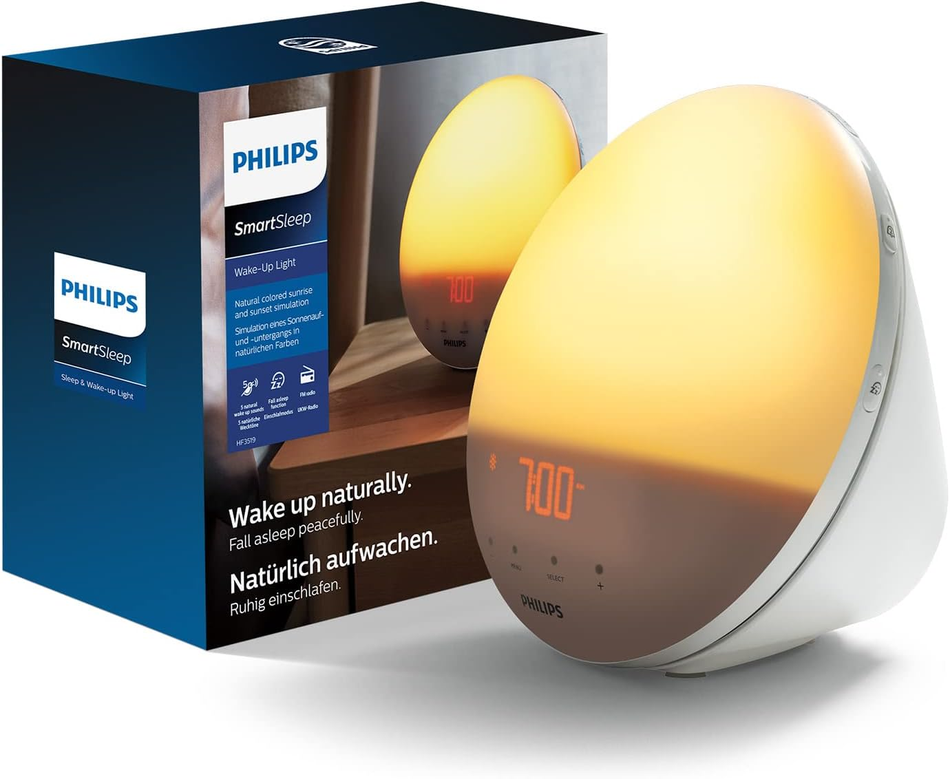PHILIPS Wake-Up Light, Coloured Sunrise Simulation, 20 Light Levels, 7 Natural Sounds, Midnight Light (Model HF3531/01) image number 2