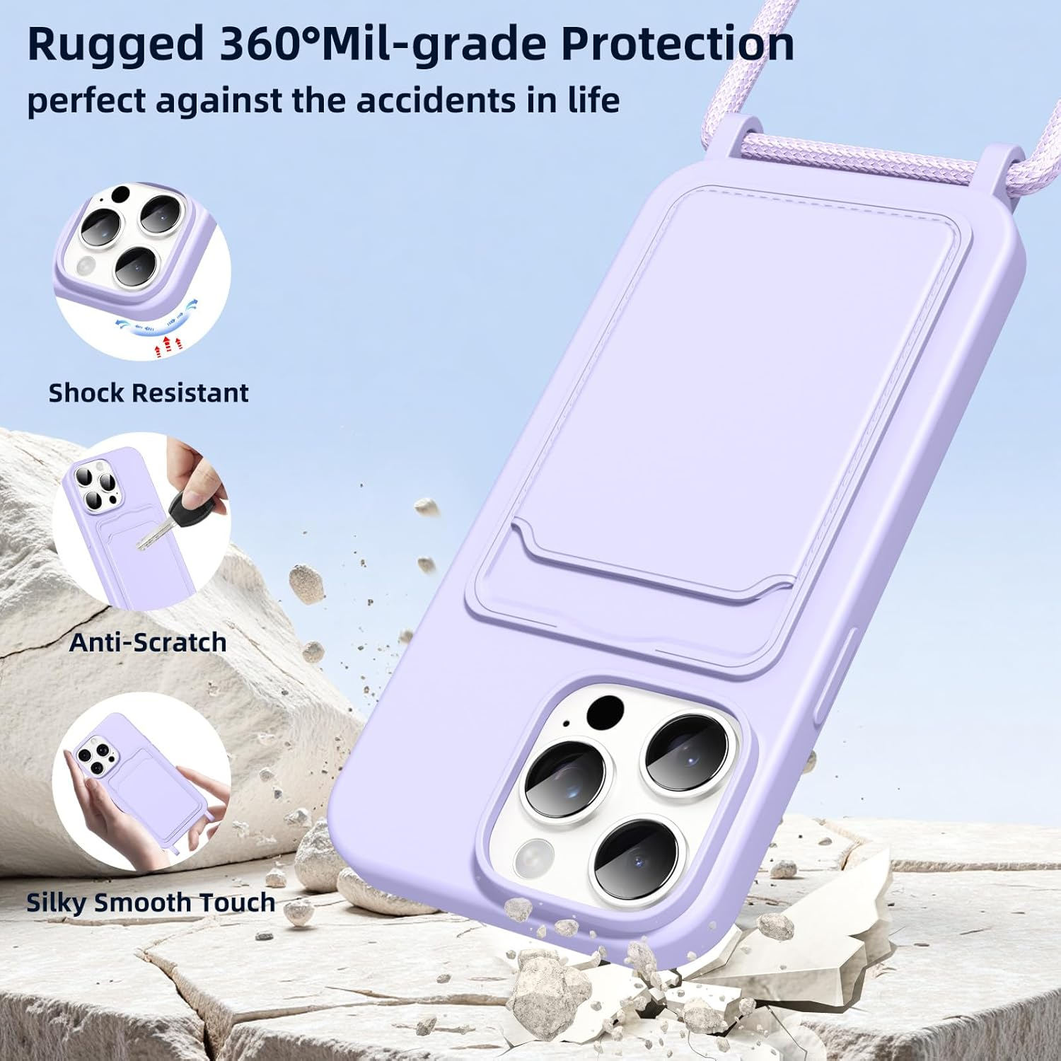 Vauki Mobile Phone Chain Silicone Case for Iphone 13 Pro with Strap, Mobile Phone Case with Card Slot, Removable Adjustable Cord Chain for Hanging, Shockproof Protective Case for Iphone 13 Pro Cord image number 6