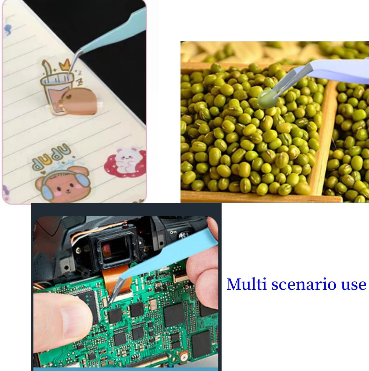 2 Pcs Tweezers,Straight Curved Tweezers,Sticker Tweezers,Craft Tweezers,For Small Gardening and Kitchen,Diy Art,Mint Green image number 4